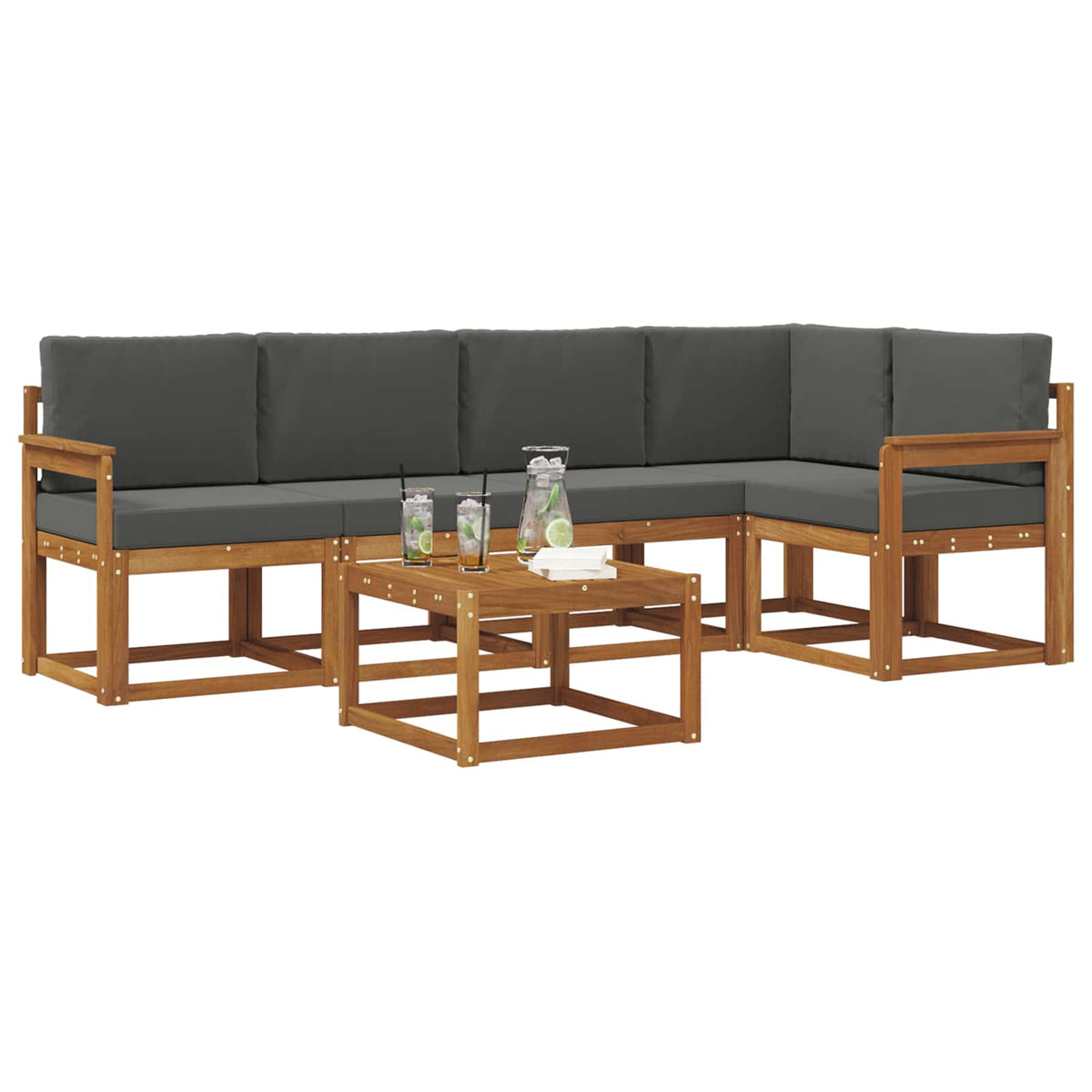 Set vanjskih sofa 6 kom. Prirodna i antracit