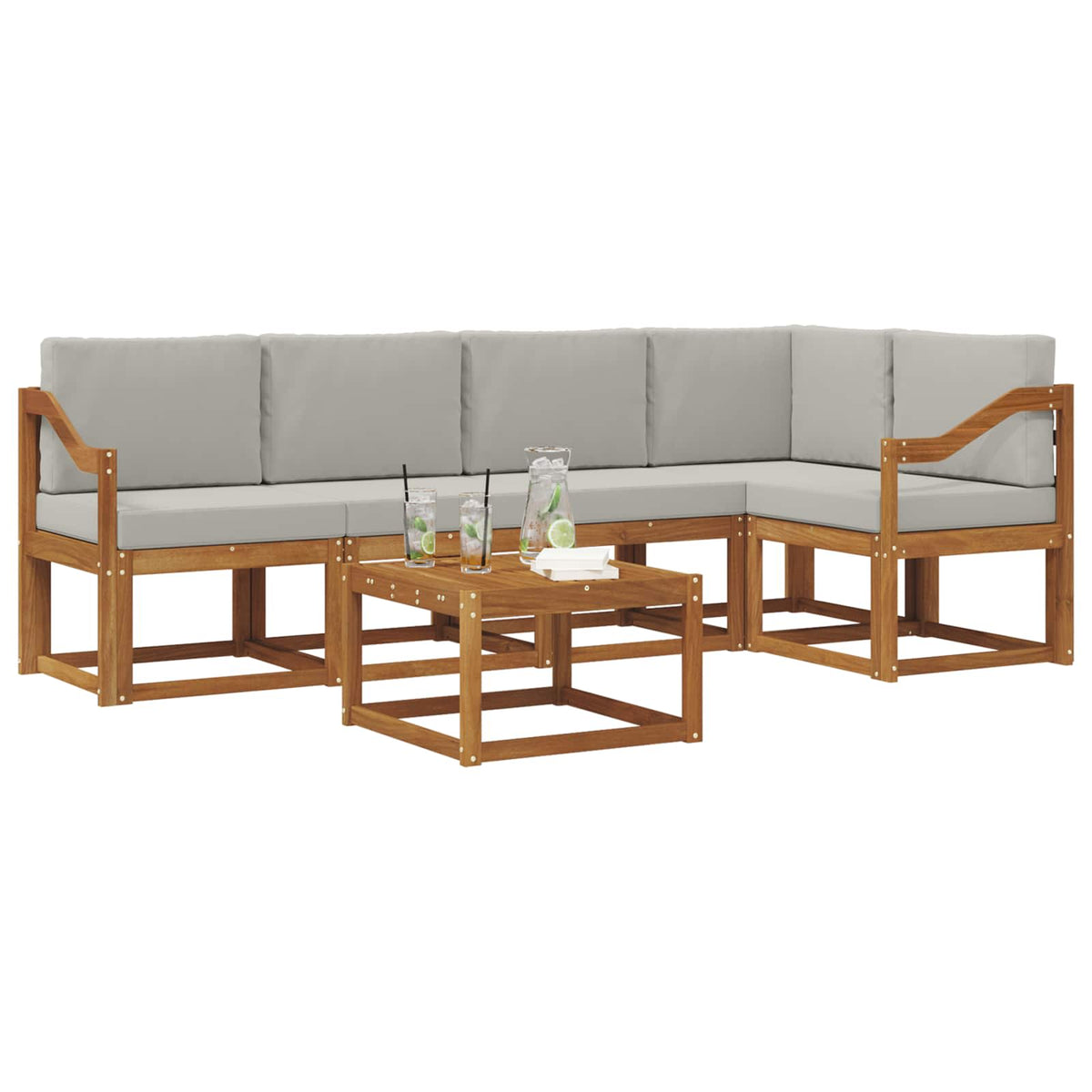 Set vanjskih sofa 6 kom. Prirodna i svijetlo siva
