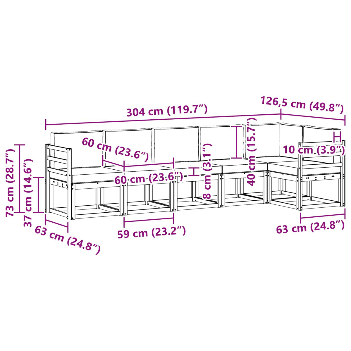 Set vanjskih sofa 6 kom. Prirodna i antracit