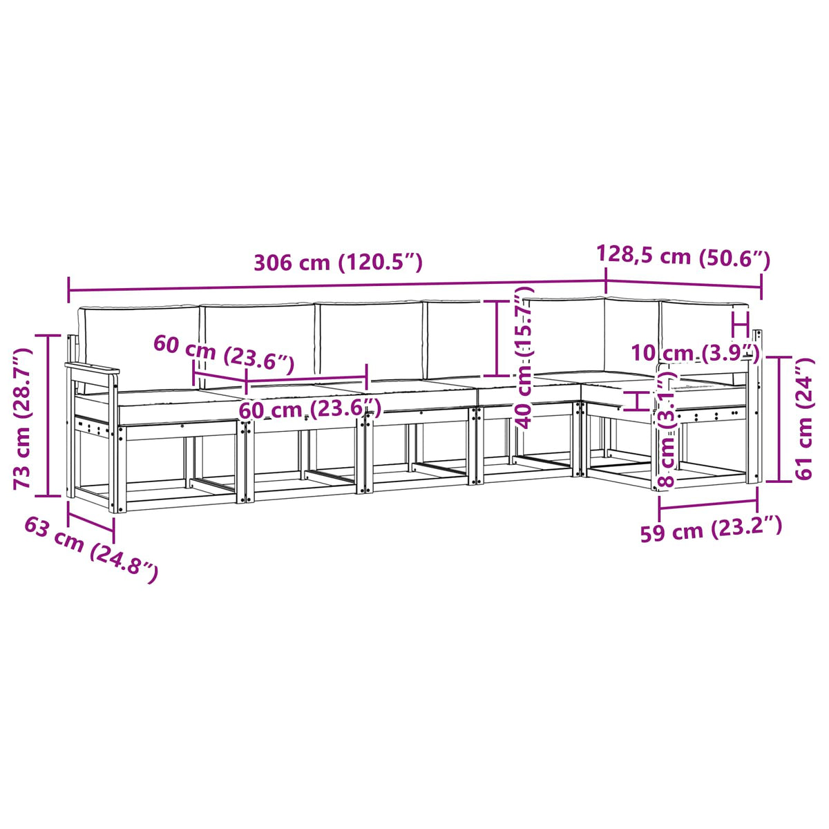 Set vanjskih sofa 6 kom. Prirodna i antracit