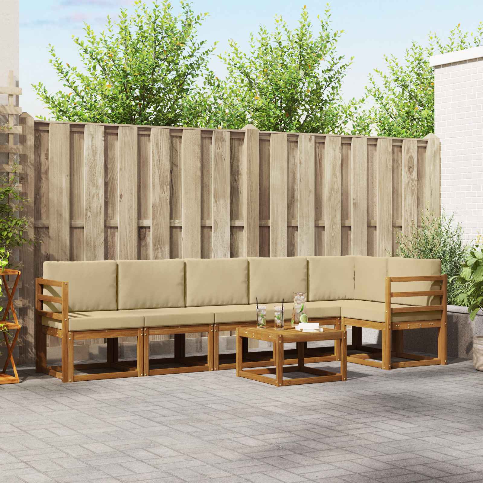 Set vanjskih sofa s jastukom 7 pcs Prirodna i bež