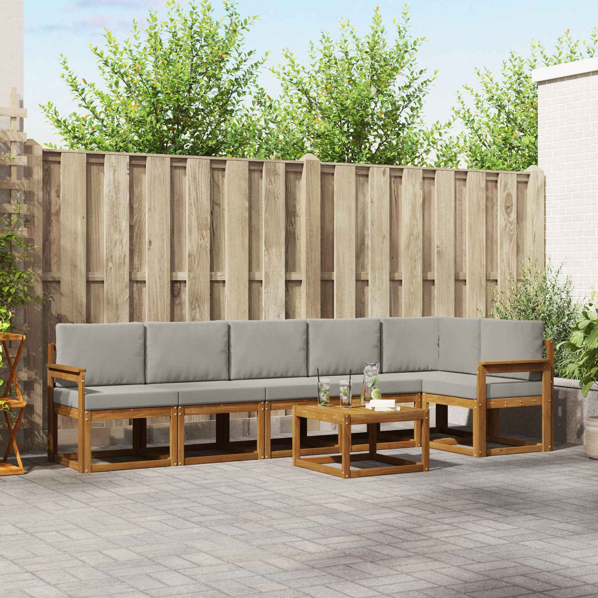 Set vanjskih sofa 7 kom. Prirodna i svijetlo siva