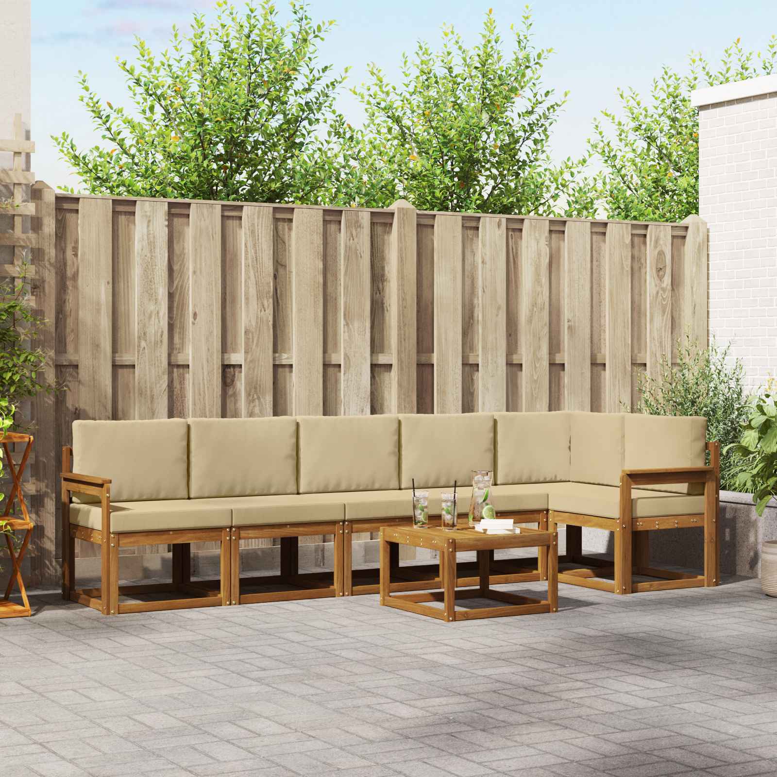 Set vanjskih sofa s jastukom 7 pcs Prirodna i bež