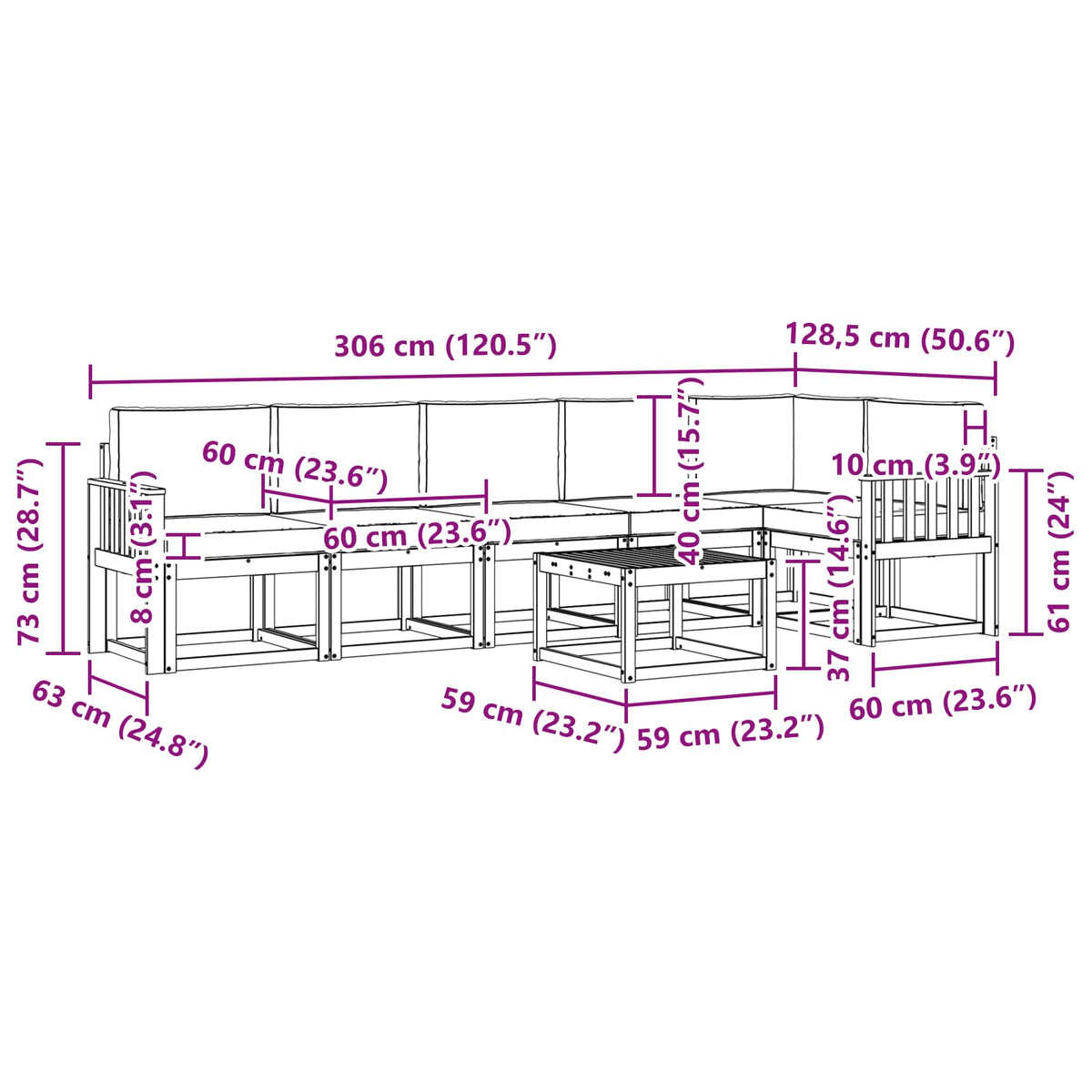 Set vanjskih sofa s jastukom 7 pcs Prirodna i krem