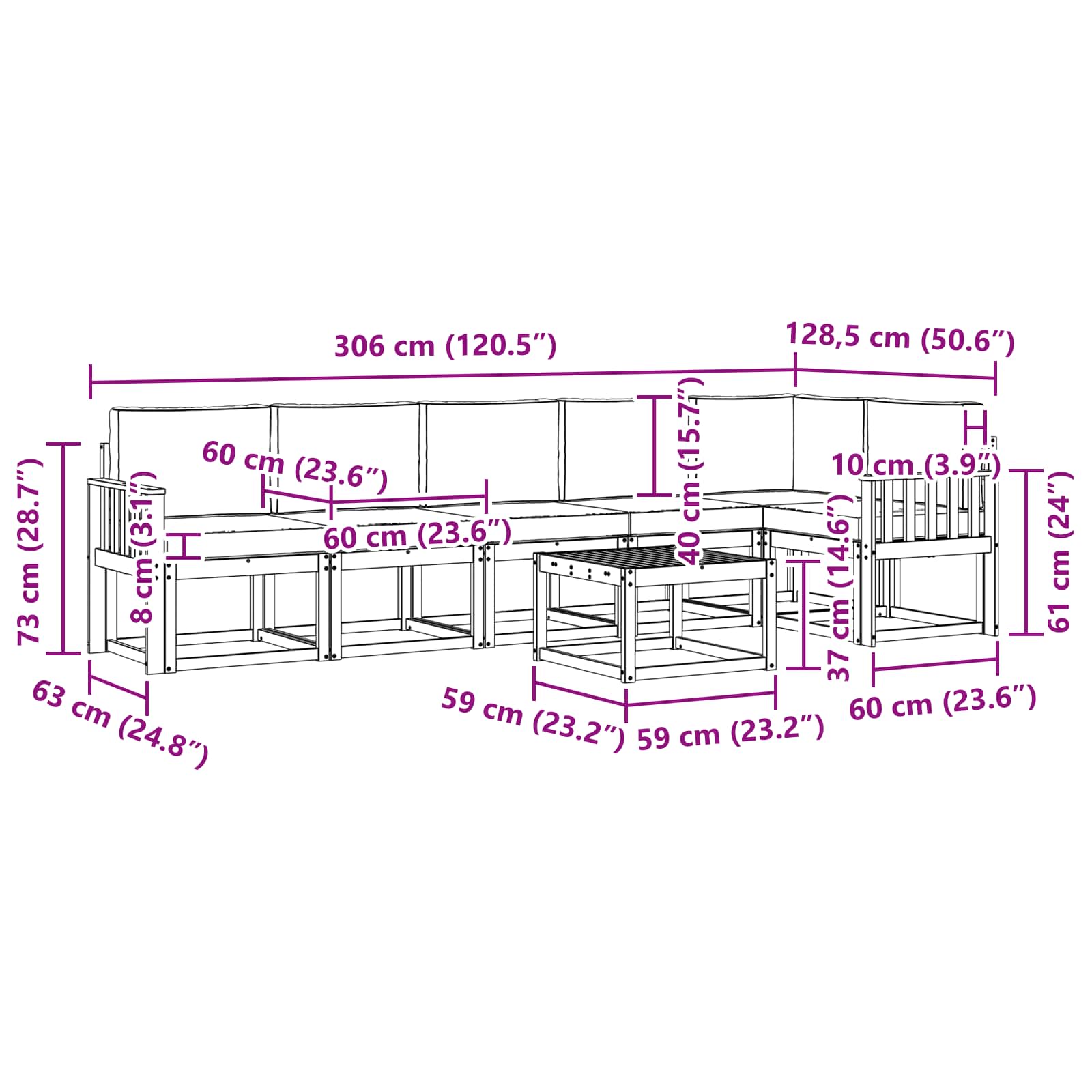 Set vanjskih sofa s jastukom 7 pcs Prirodna i bež