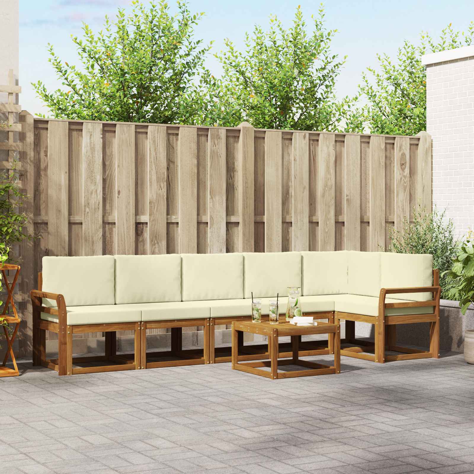 Set vanjskih sofa s jastukom 7 pcs Prirodna i krem