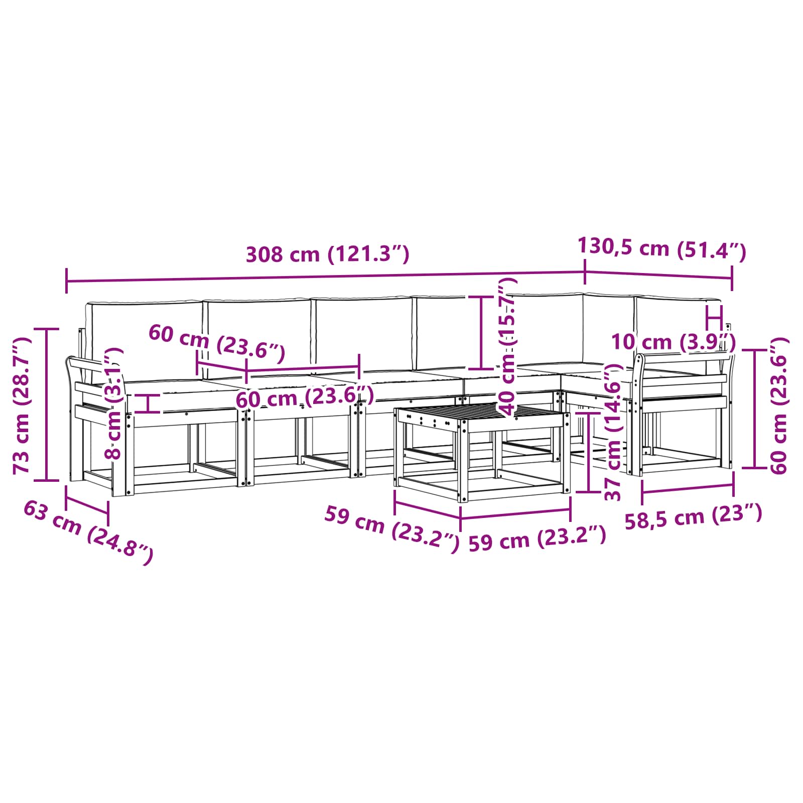 Set vanjskih sofa s jastukom 7 pcs Prirodna i bež