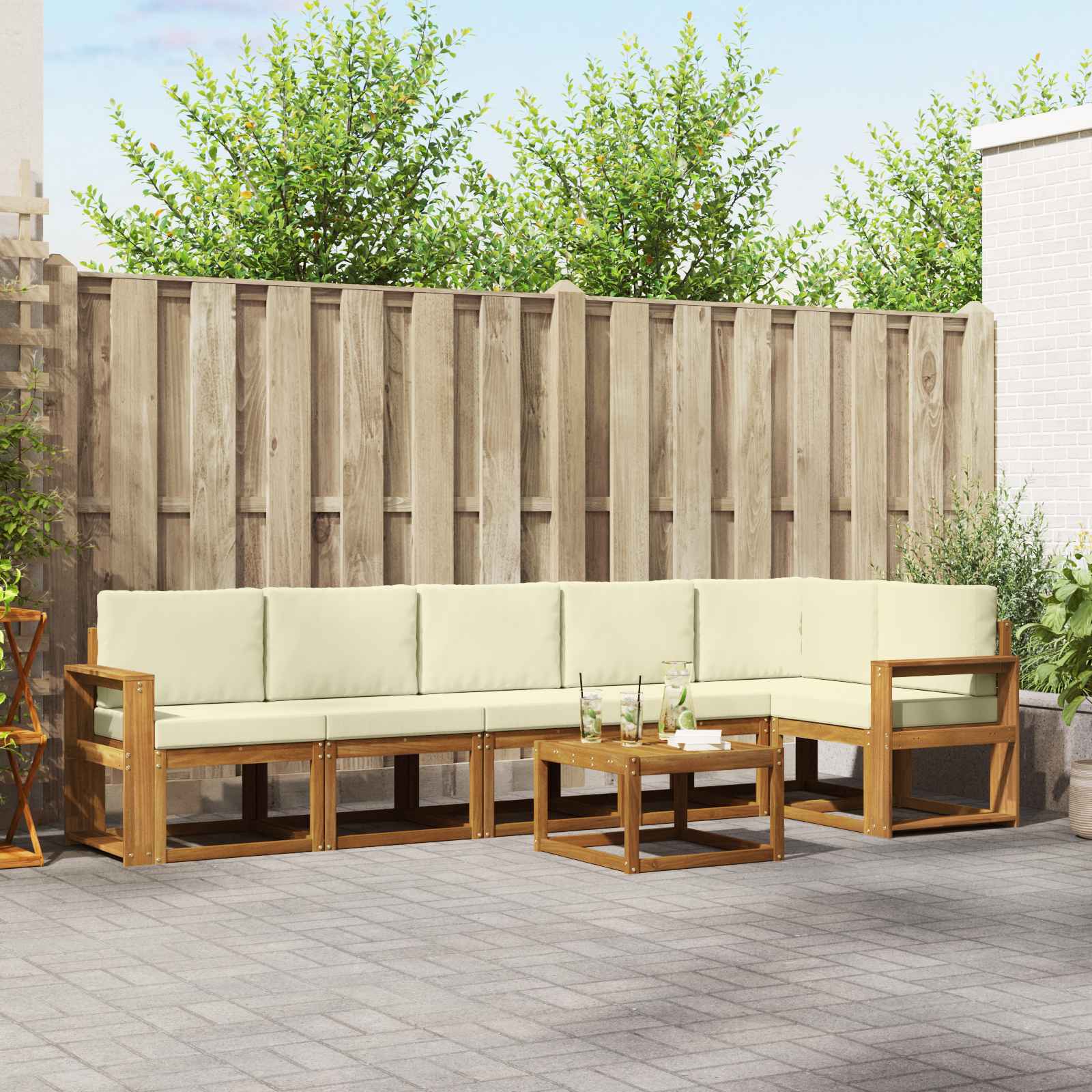 Set vanjskih sofa s jastukom 7 pcs Prirodna i krem