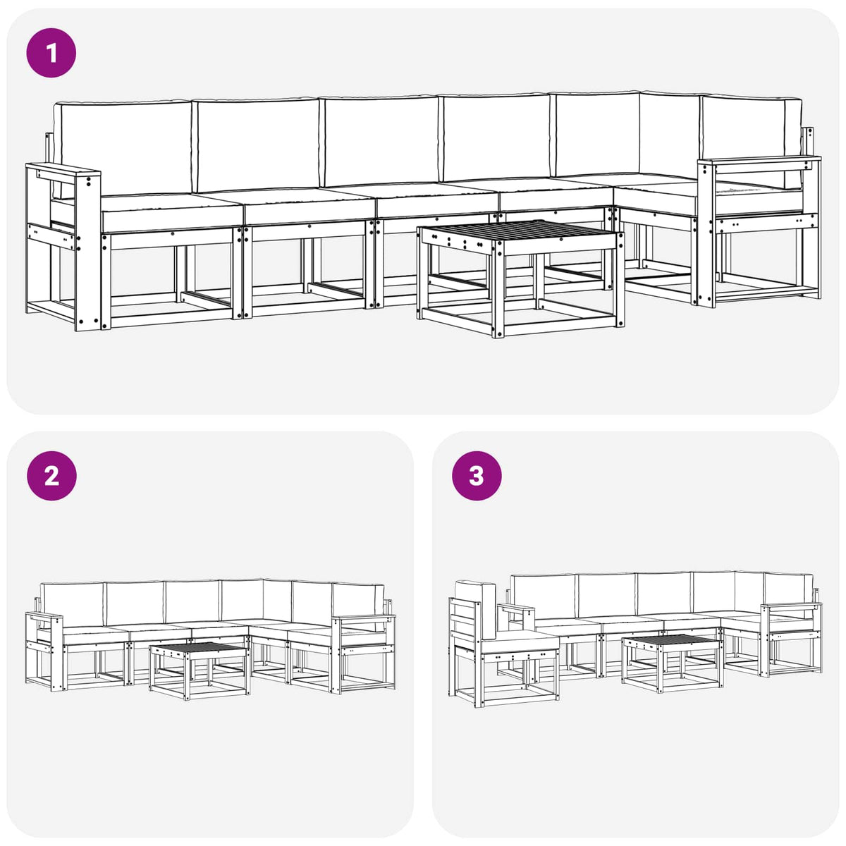 Set vanjskih sofa 7 kom. Prirodna i svijetlo siva