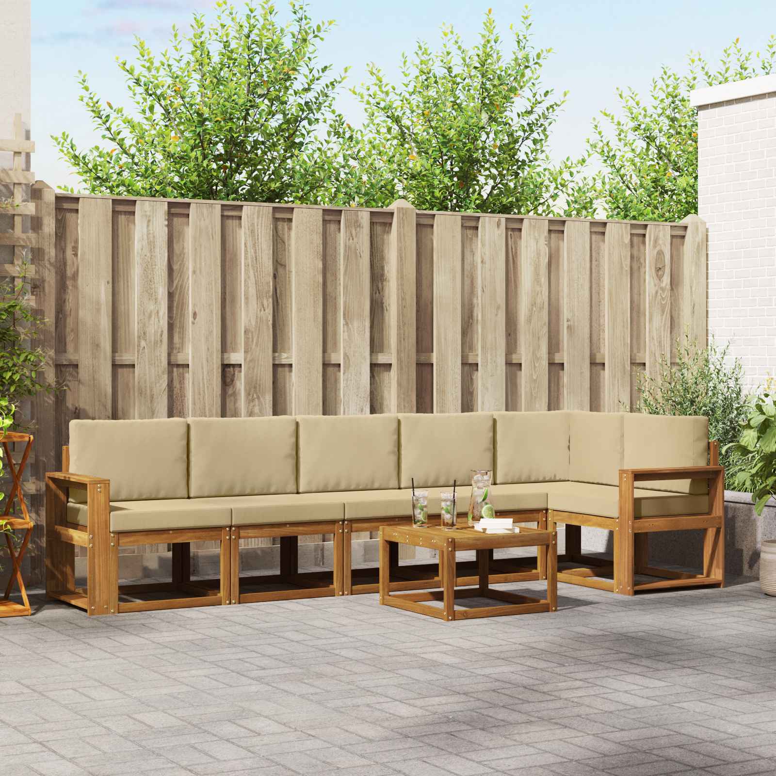 Set vanjskih sofa s jastukom 7 pcs Prirodna i bež