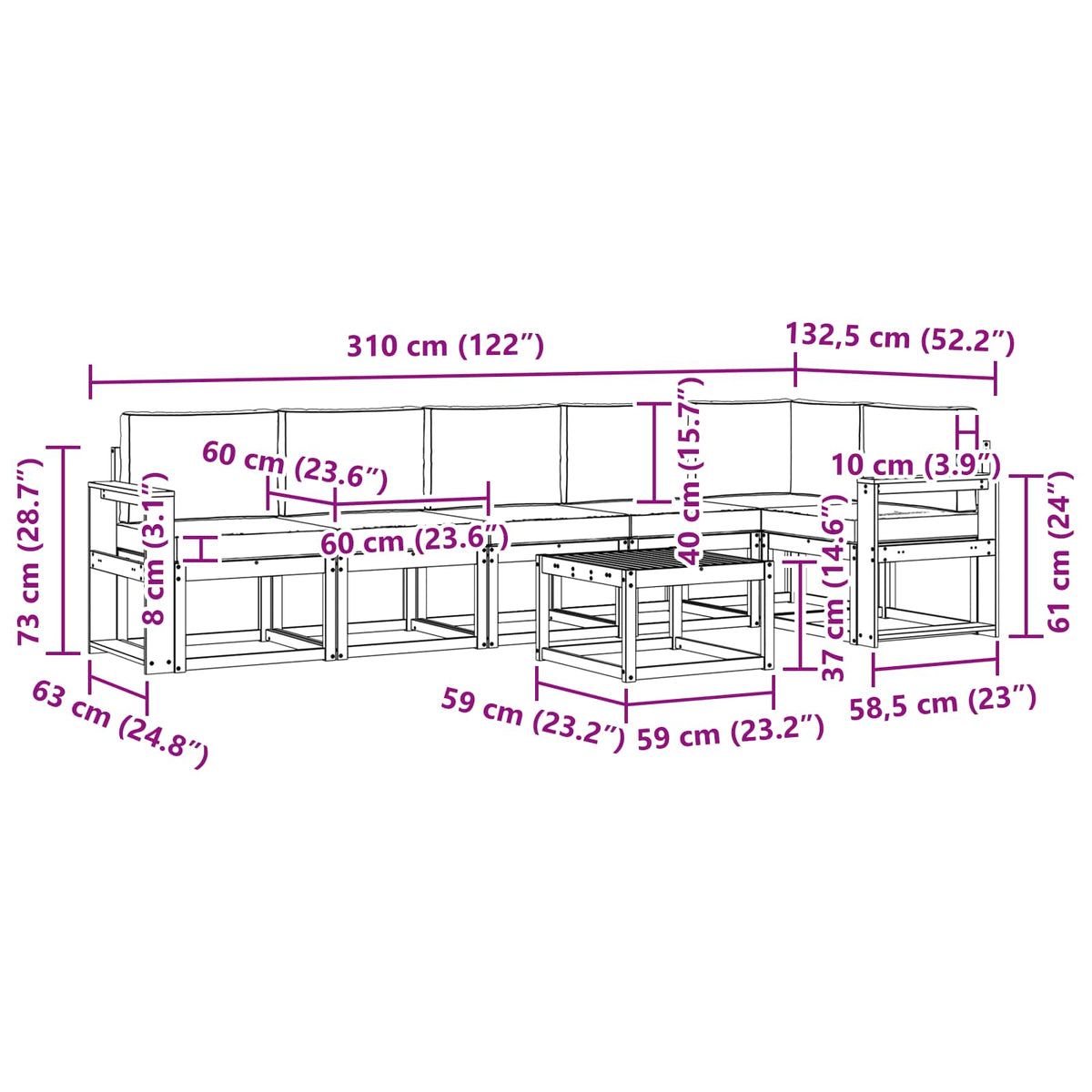 Set vanjskih sofa s jastukom 7 pcs Prirodna i bež