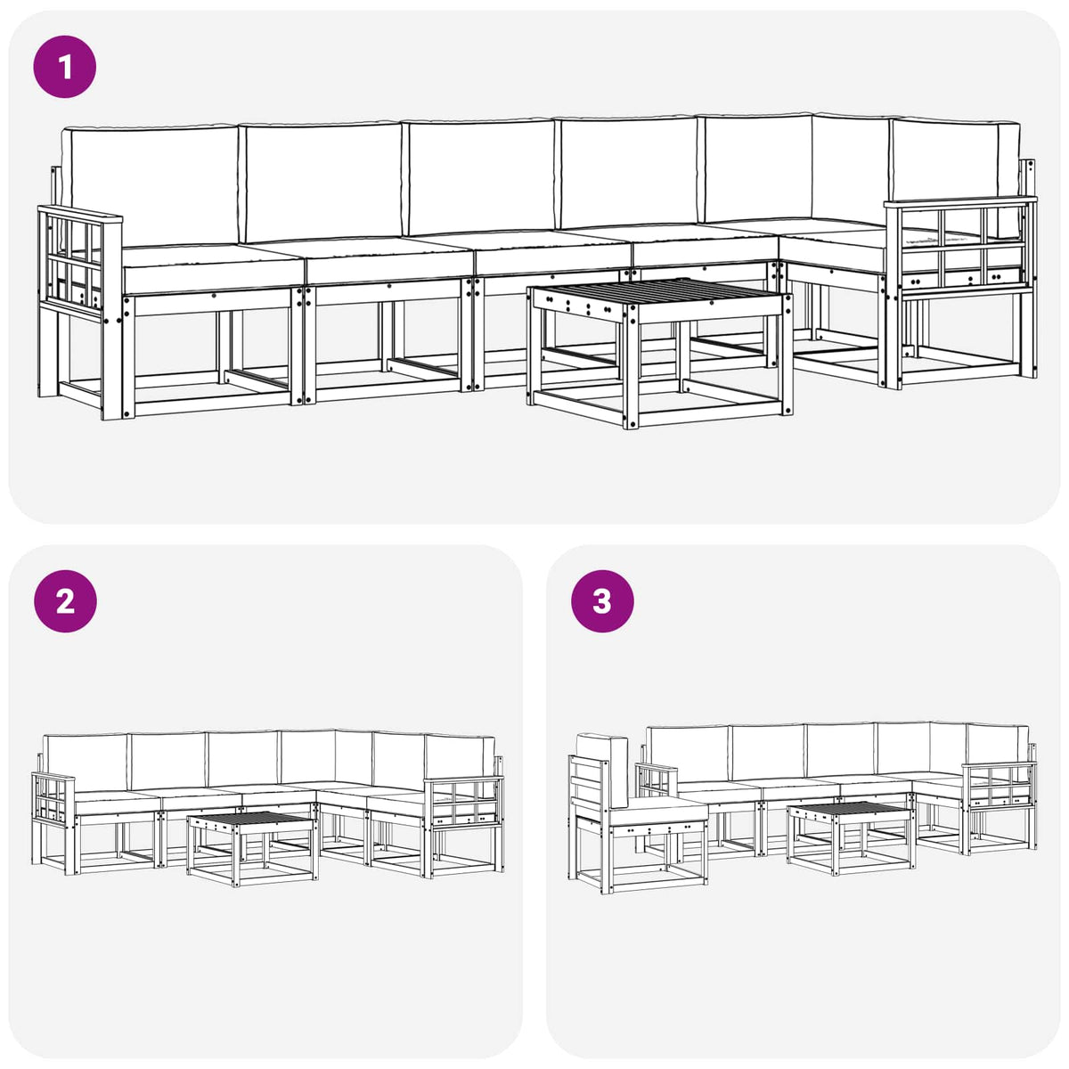 Set vanjskih sofa 7 kom. Prirodna i svijetlo siva