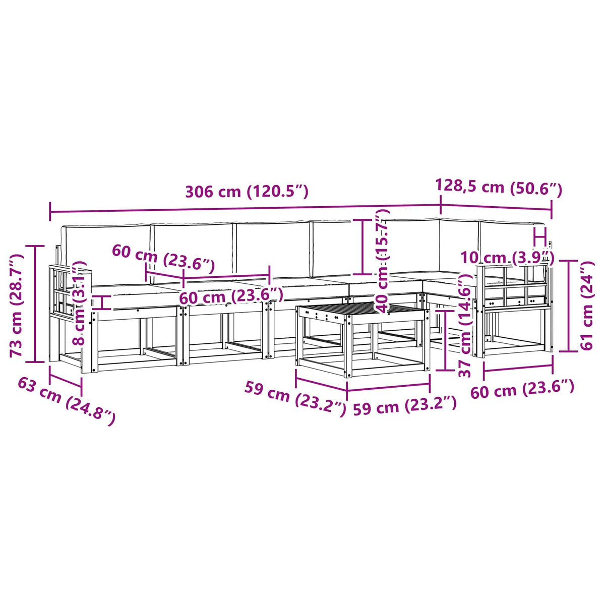 Set vanjskih sofa s jastukom 7 pcs Prirodna i antracit