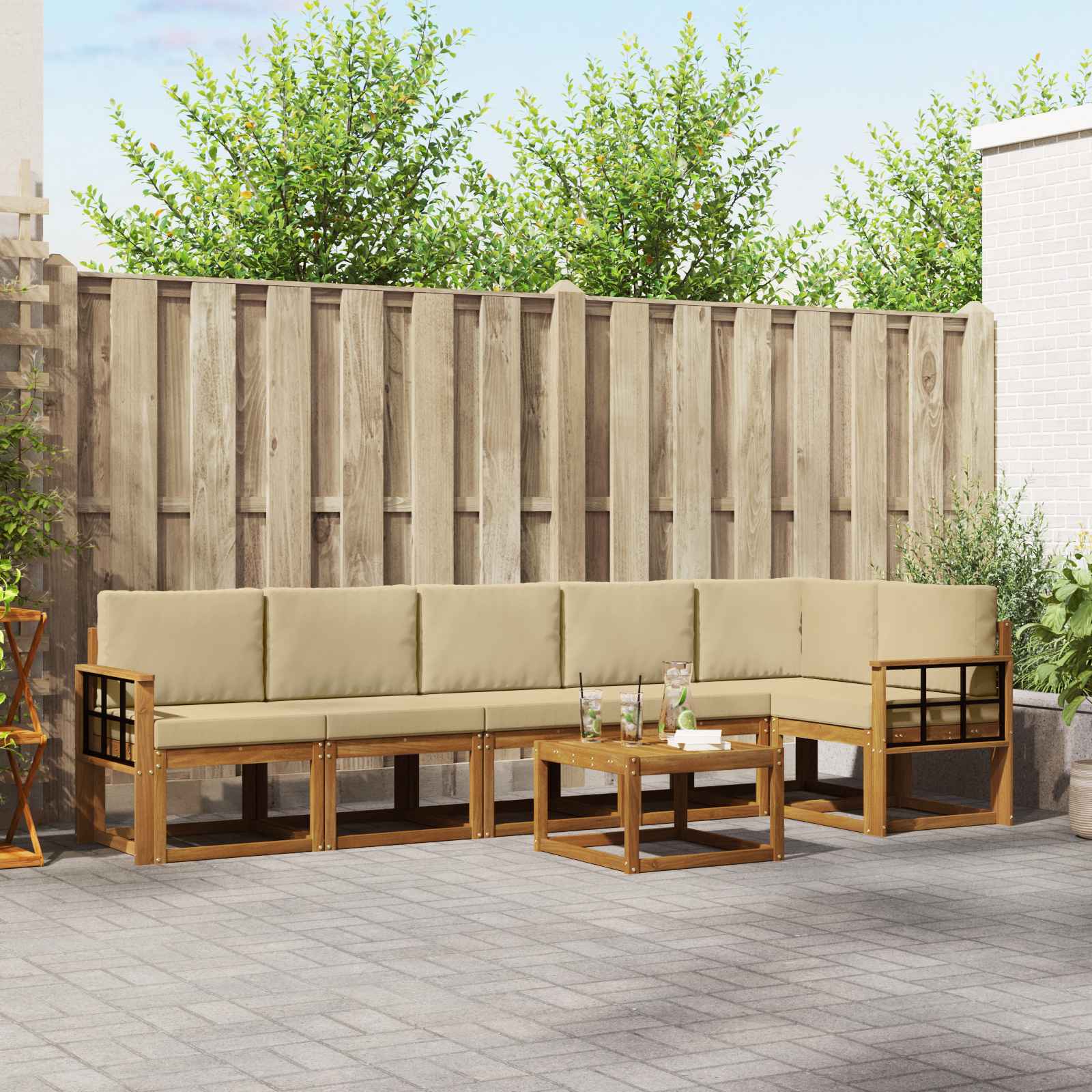 Set vanjskih sofa s jastukom 7 pcs Prirodna i bež