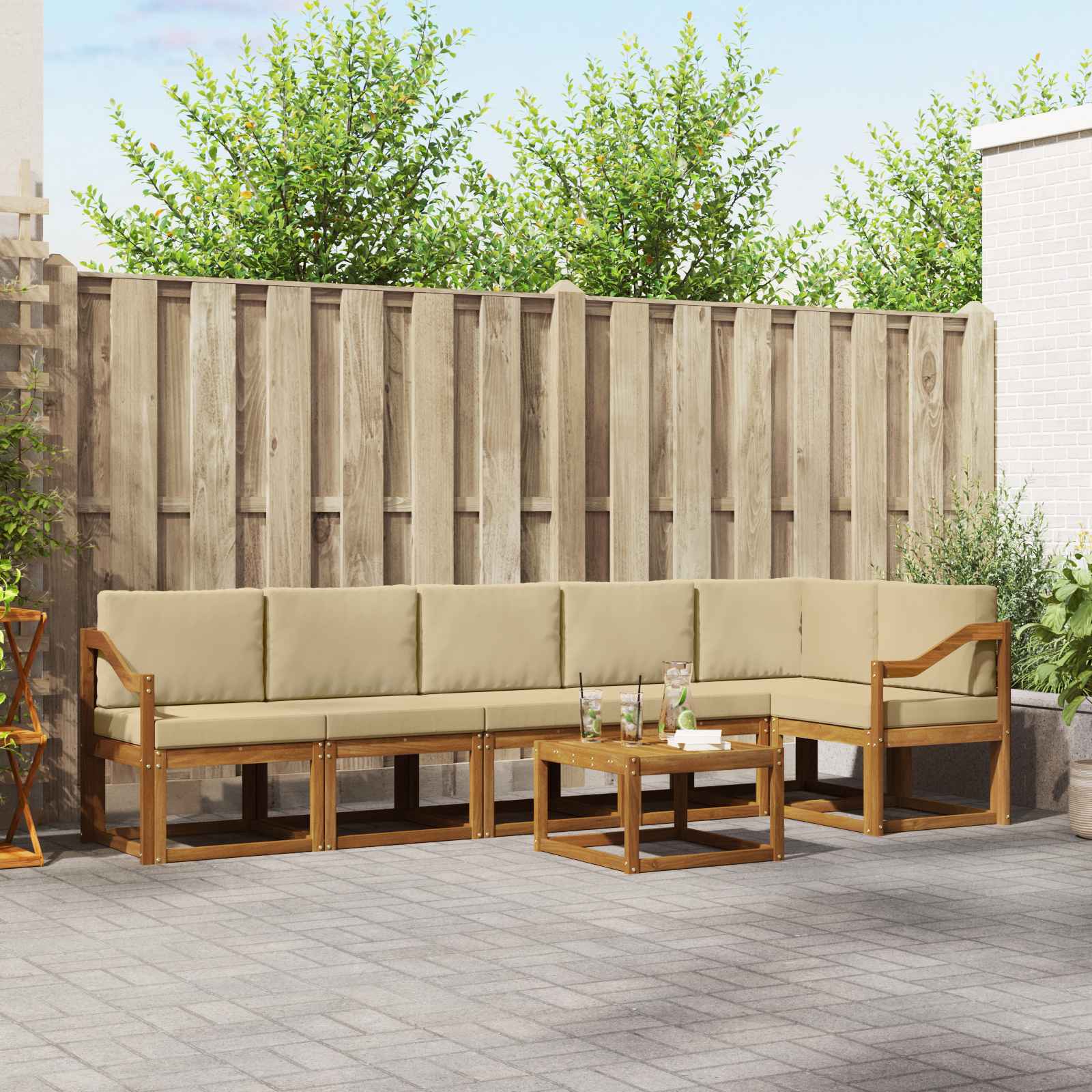Set vanjskih sofa s jastukom 7 pcs Prirodna i bež