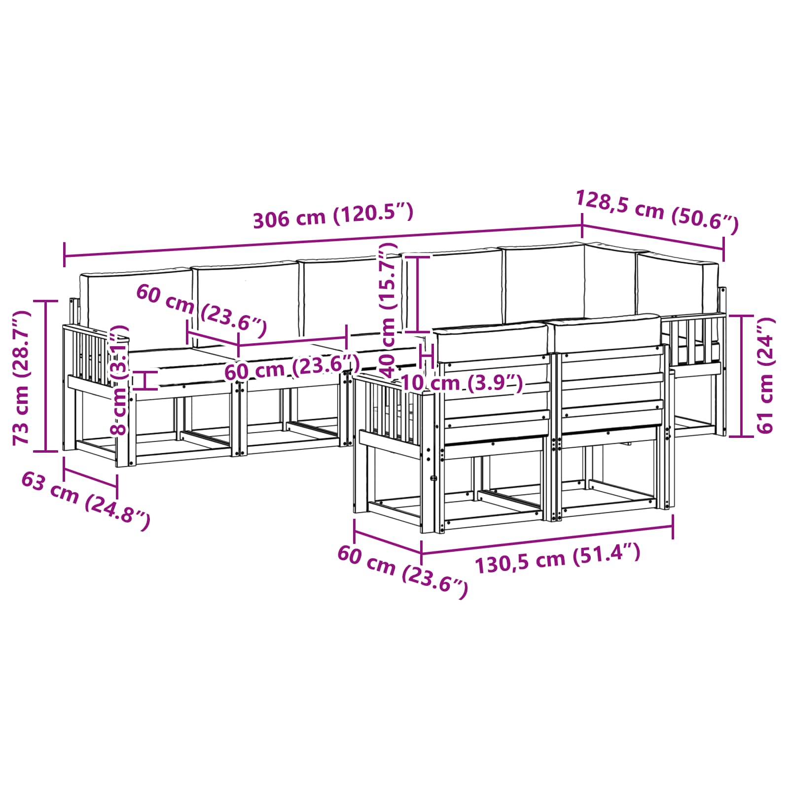 Set vanjskih sofa s jastukom 8 pcs Prirodna i antracit