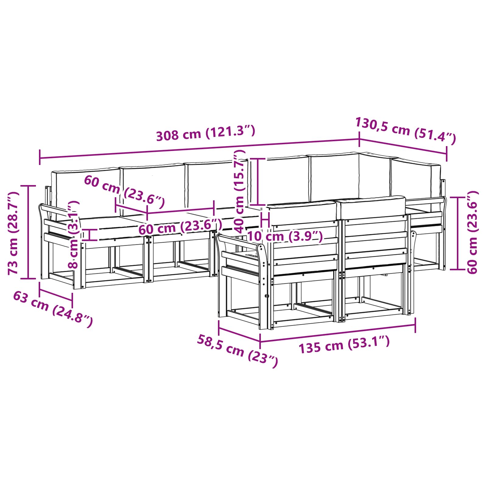 Set vanjskih sofa s jastukom 8 pcs Prirodna i antracit