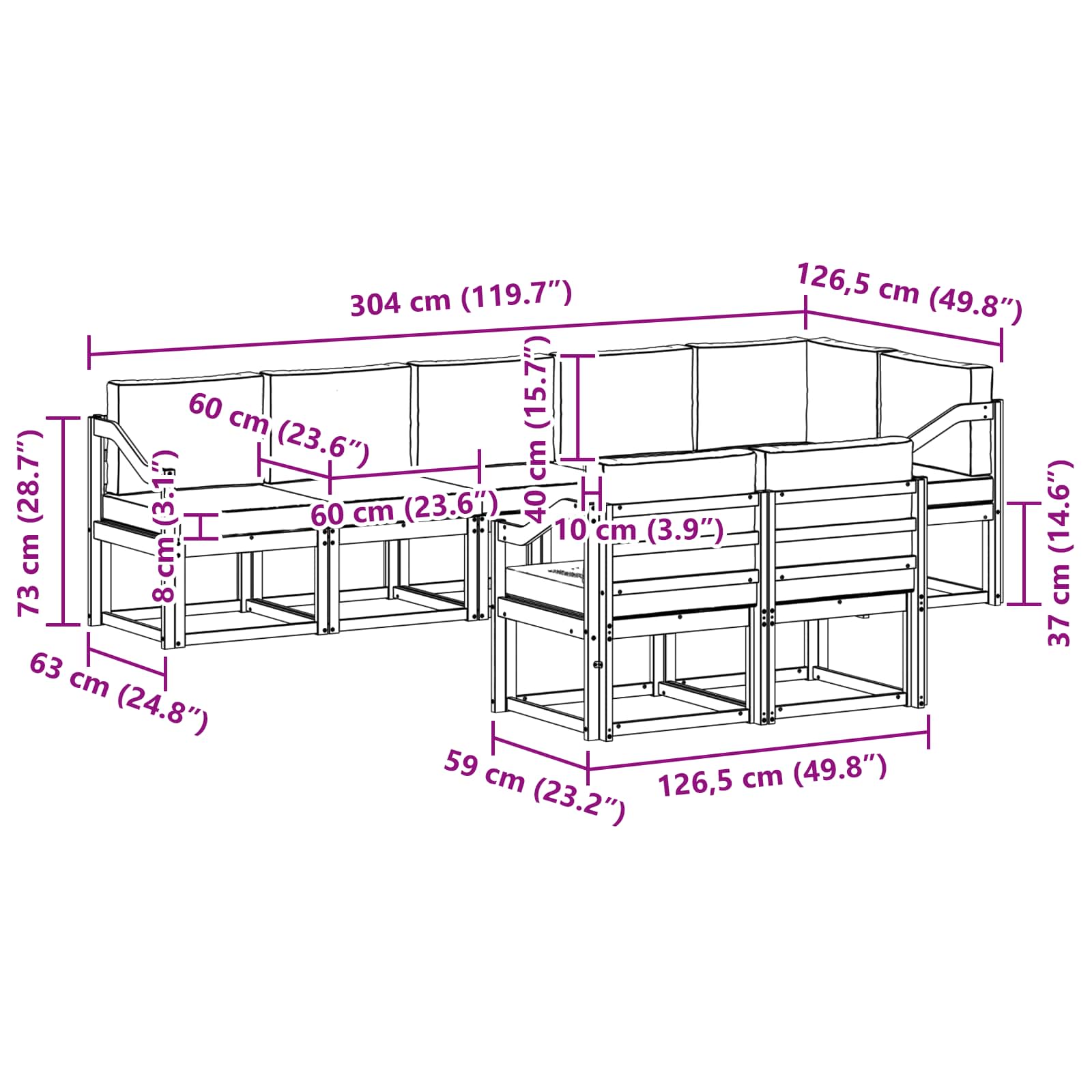 Set vanjskih sofa s jastukom 8 pcs Prirodna i antracit