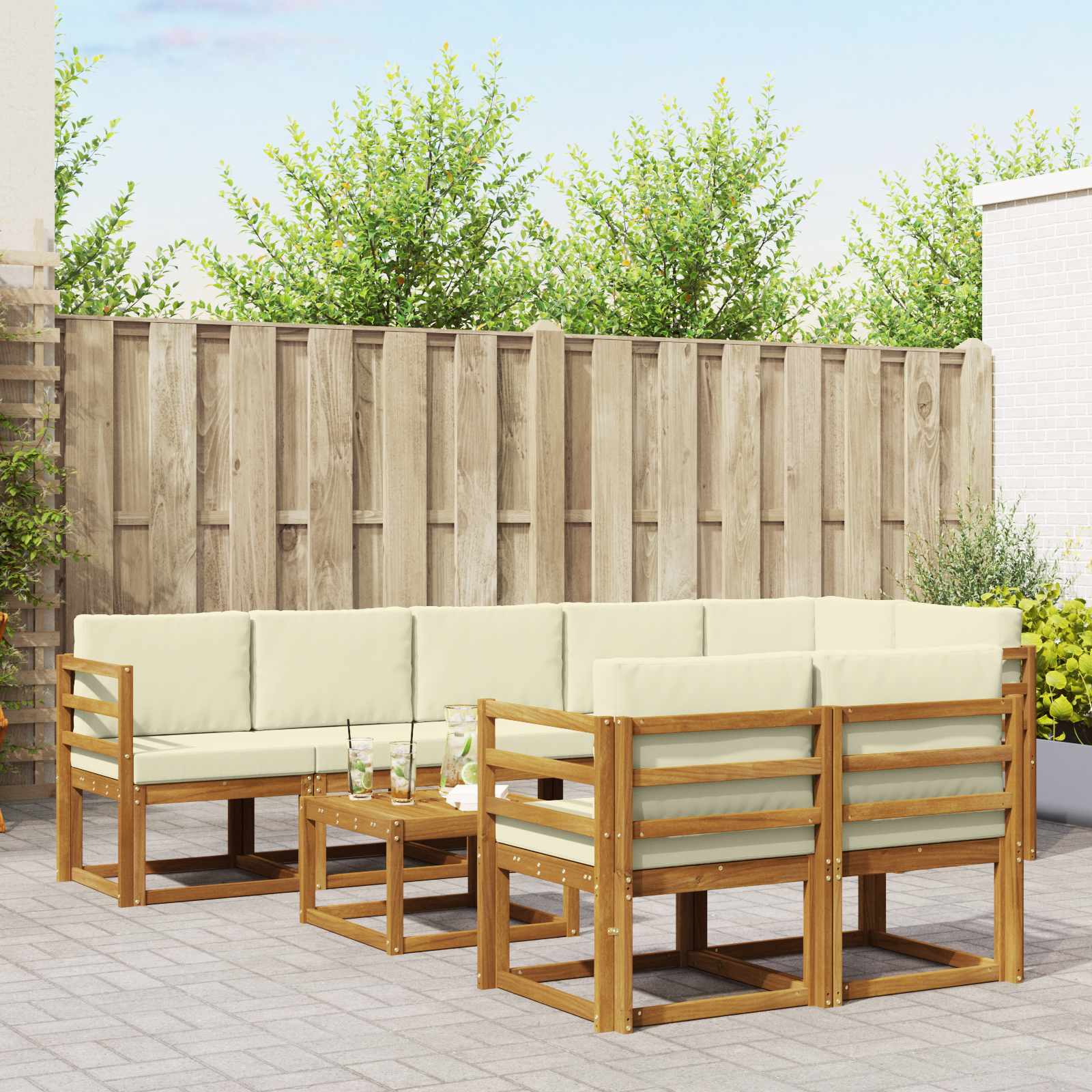 Set vanjskih sofa s jastukom 9 pcs Prirodna i krem