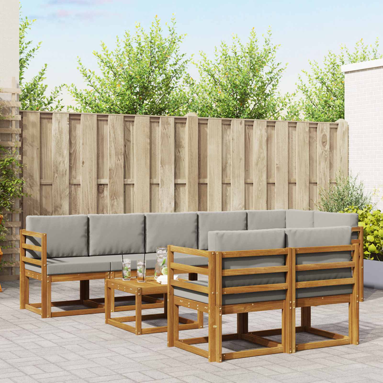 Set vanjskih sofa 9 kom. Prirodna i svijetlo siva