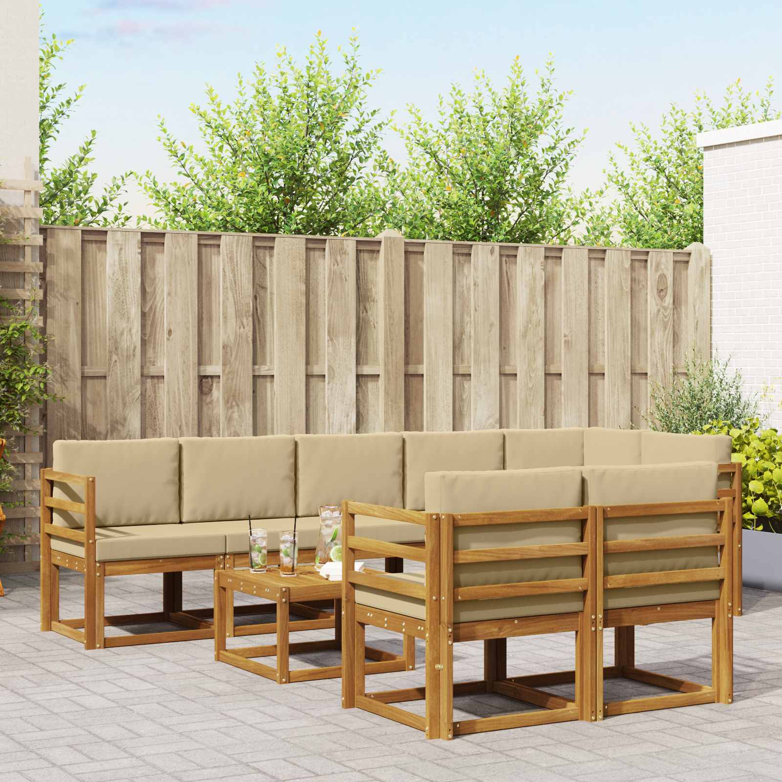 Set vanjskih sofa s jastukom 9 pcs Prirodna i bež