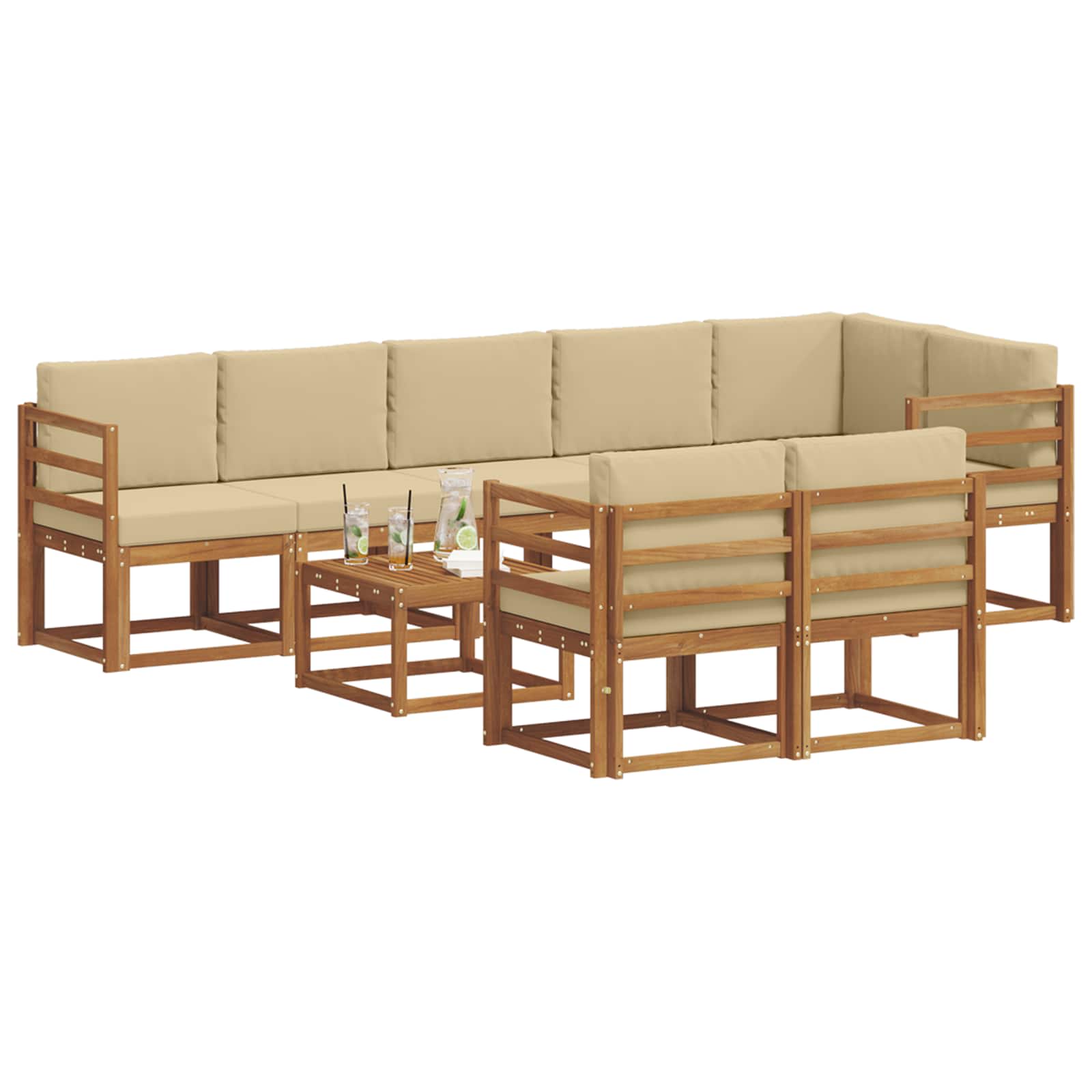 Set vanjskih sofa s jastukom 9 pcs Prirodna i bež
