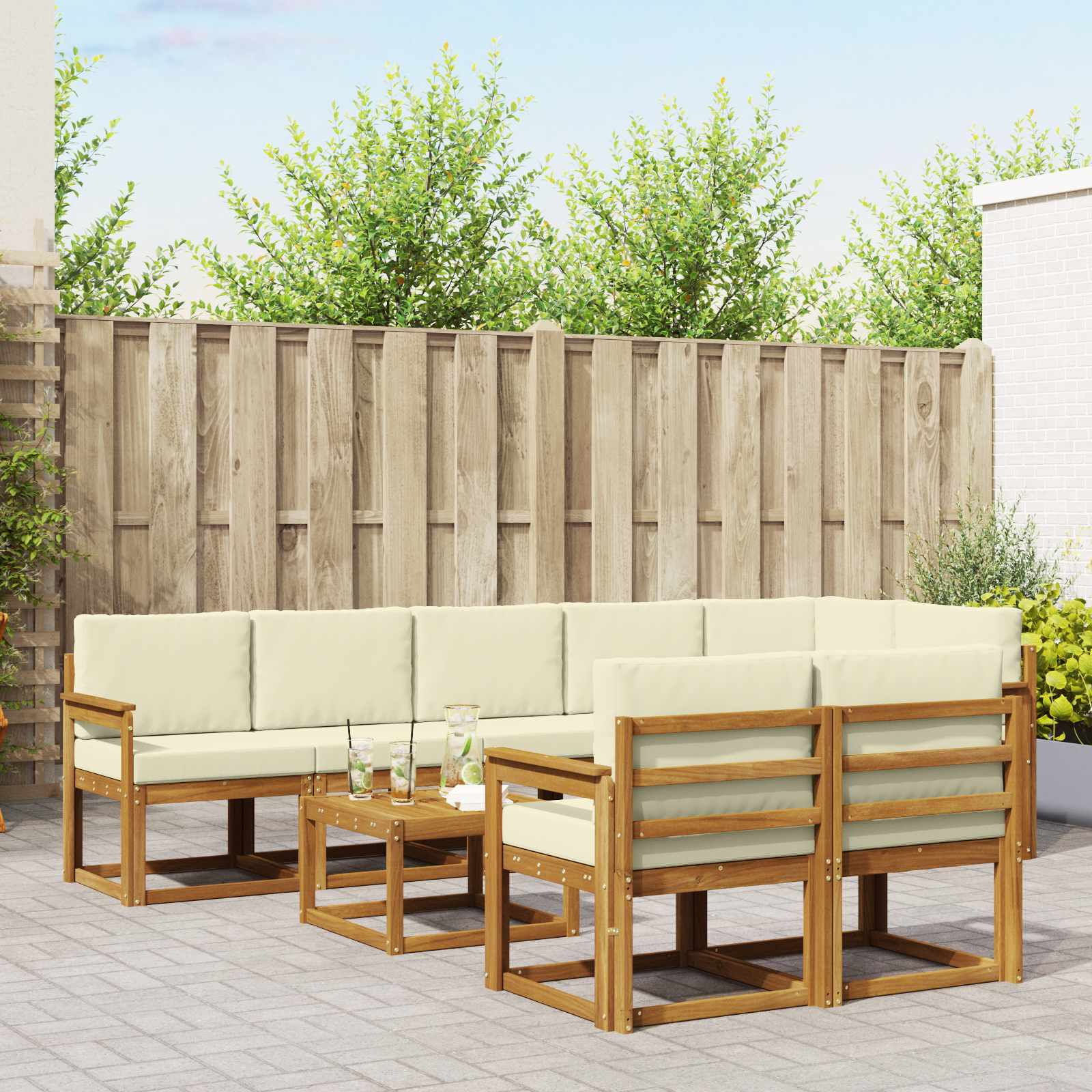 Set vanjskih sofa s jastukom 9 pcs Prirodna i krem