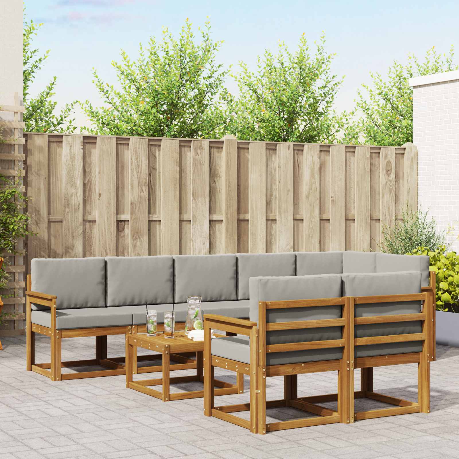 Set vanjskih sofa 9 kom. Prirodna i svijetlo siva