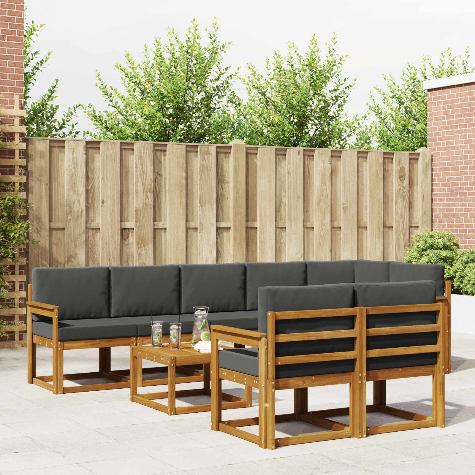 Set vanjskih sofa s jastukom 9 pcs Prirodna i antracit