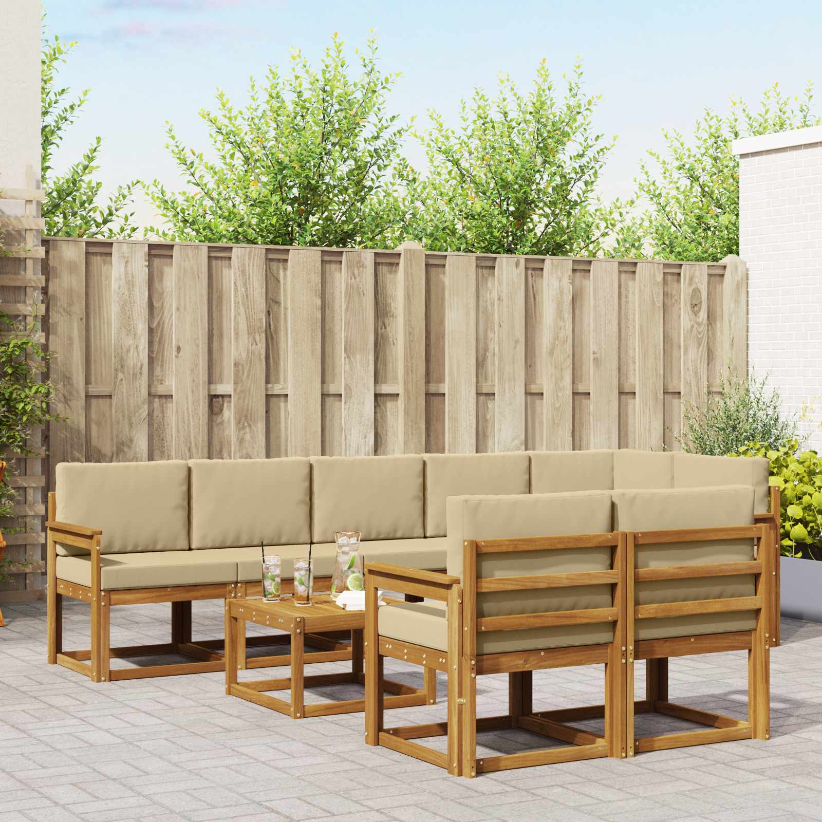 Set vanjskih sofa s jastukom 9 pcs Prirodna i bež