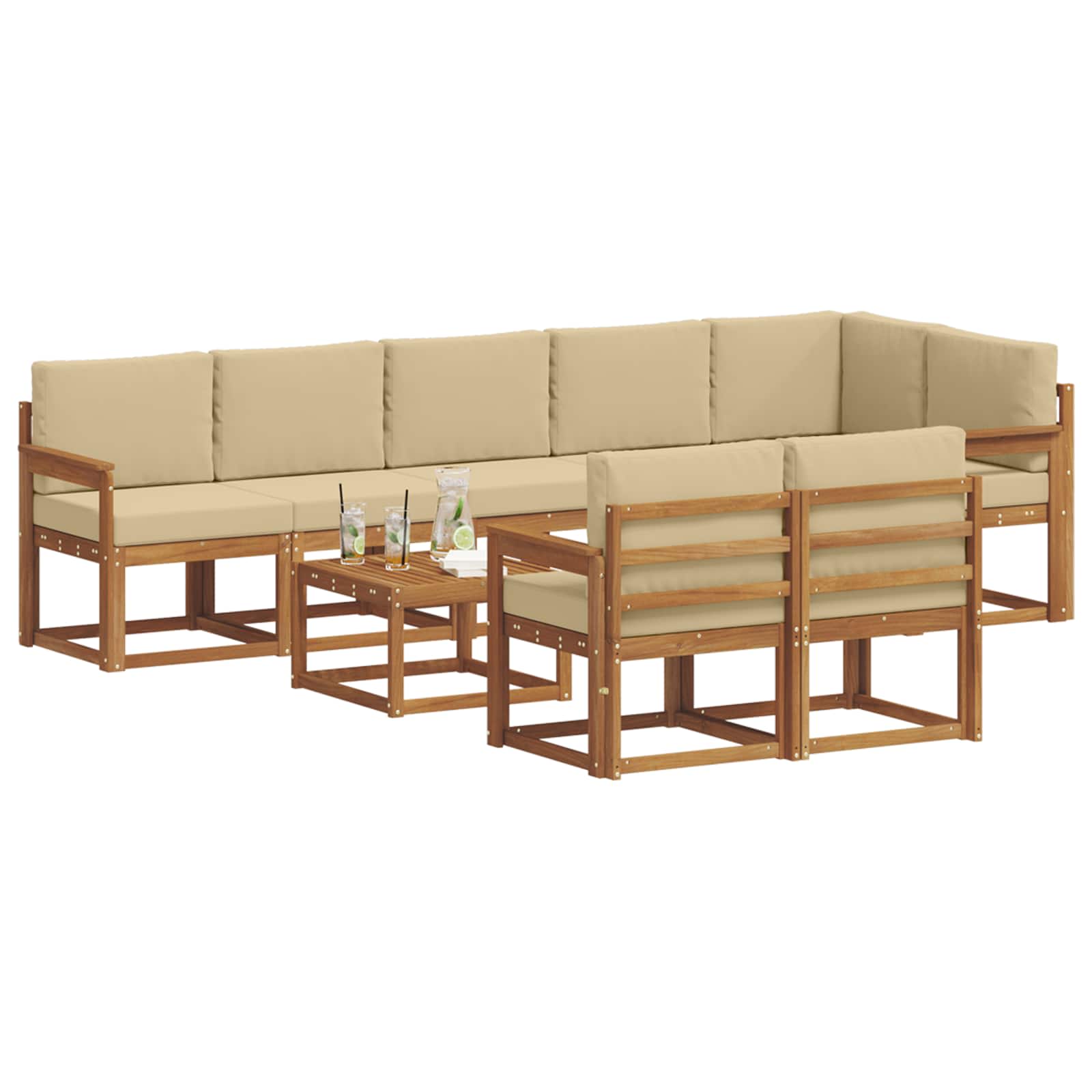 Set vanjskih sofa s jastukom 9 pcs Prirodna i bež