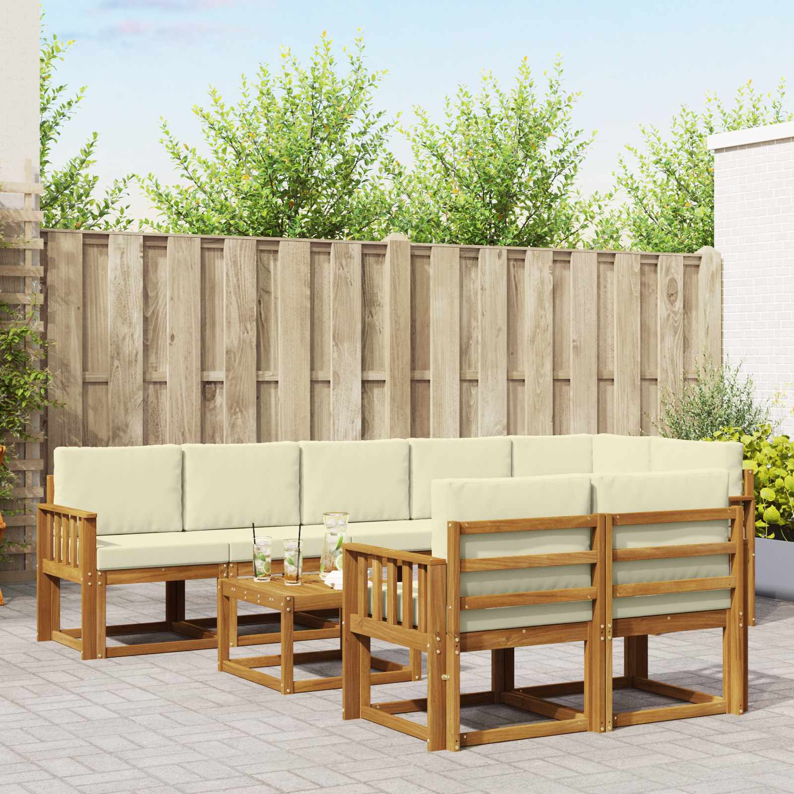Set vanjskih sofa s jastukom 9 pcs Prirodna i krem