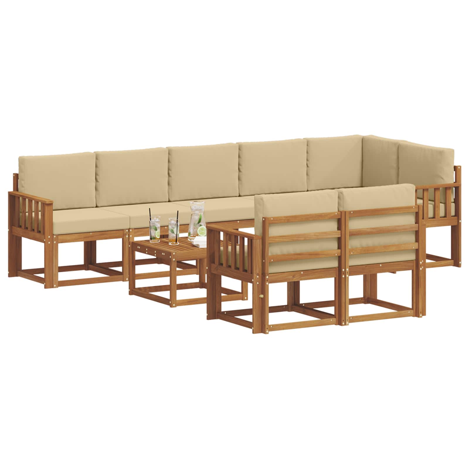Set vanjskih sofa s jastukom 9 pcs Prirodna i bež