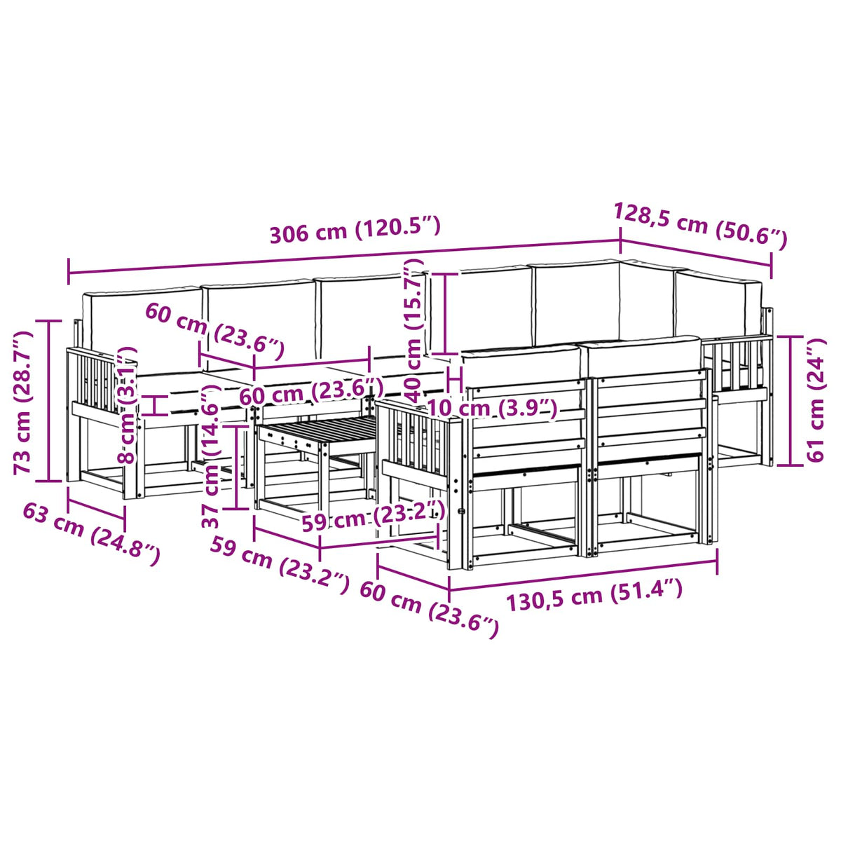 Set vanjskih sofa s jastukom 9 pcs Prirodna i bež