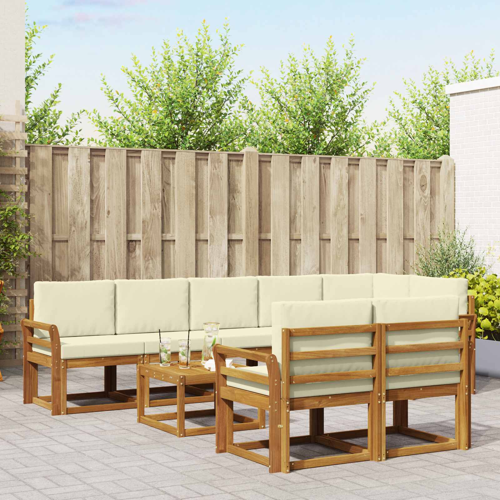Set vanjskih sofa s jastukom 9 pcs Prirodna i krem