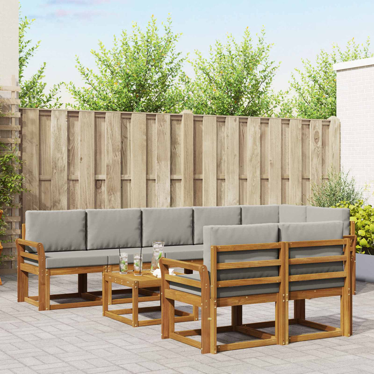 Set vanjskih sofa 9 kom. Prirodna i svijetlo siva