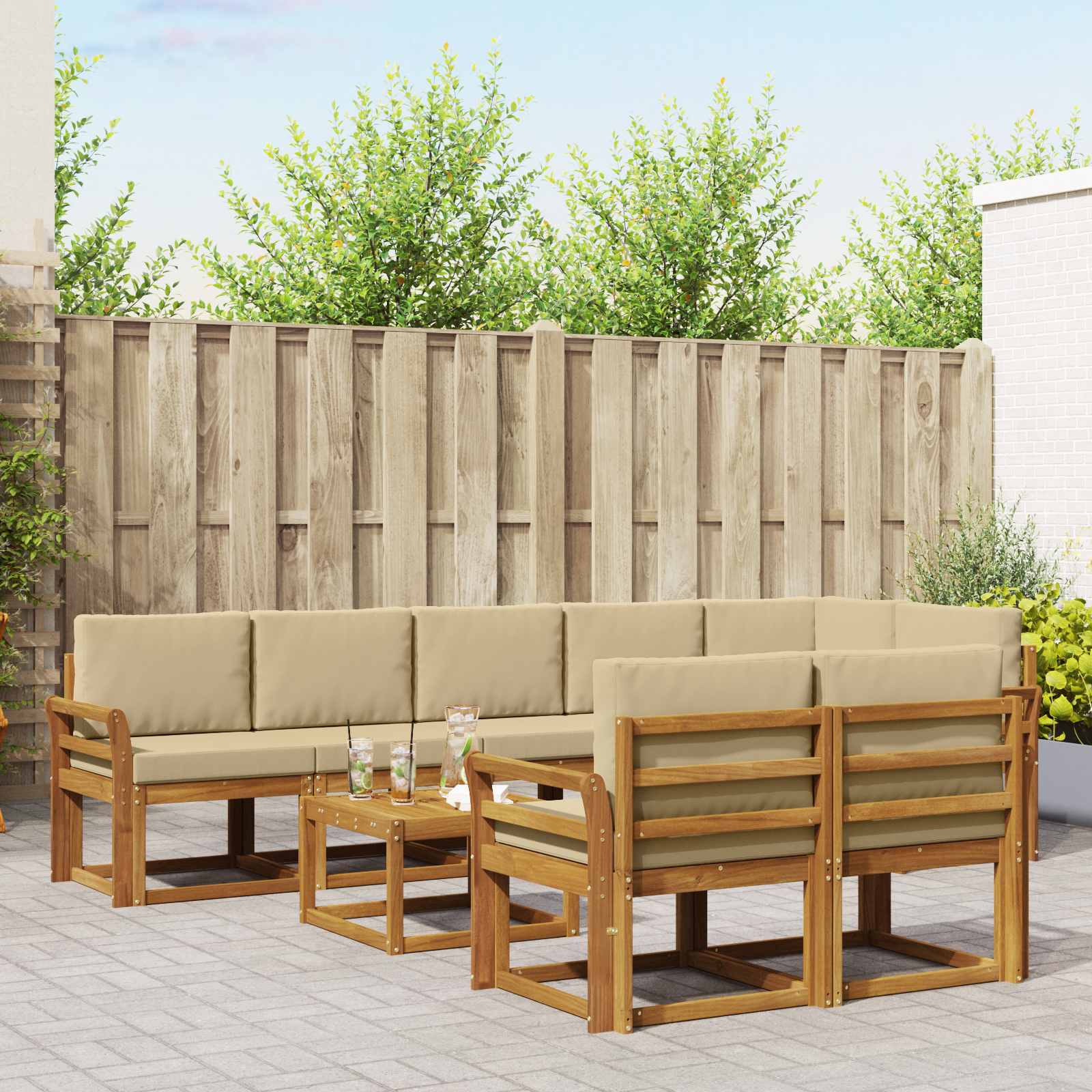 Set vanjskih sofa s jastukom 9 pcs Prirodna i bež