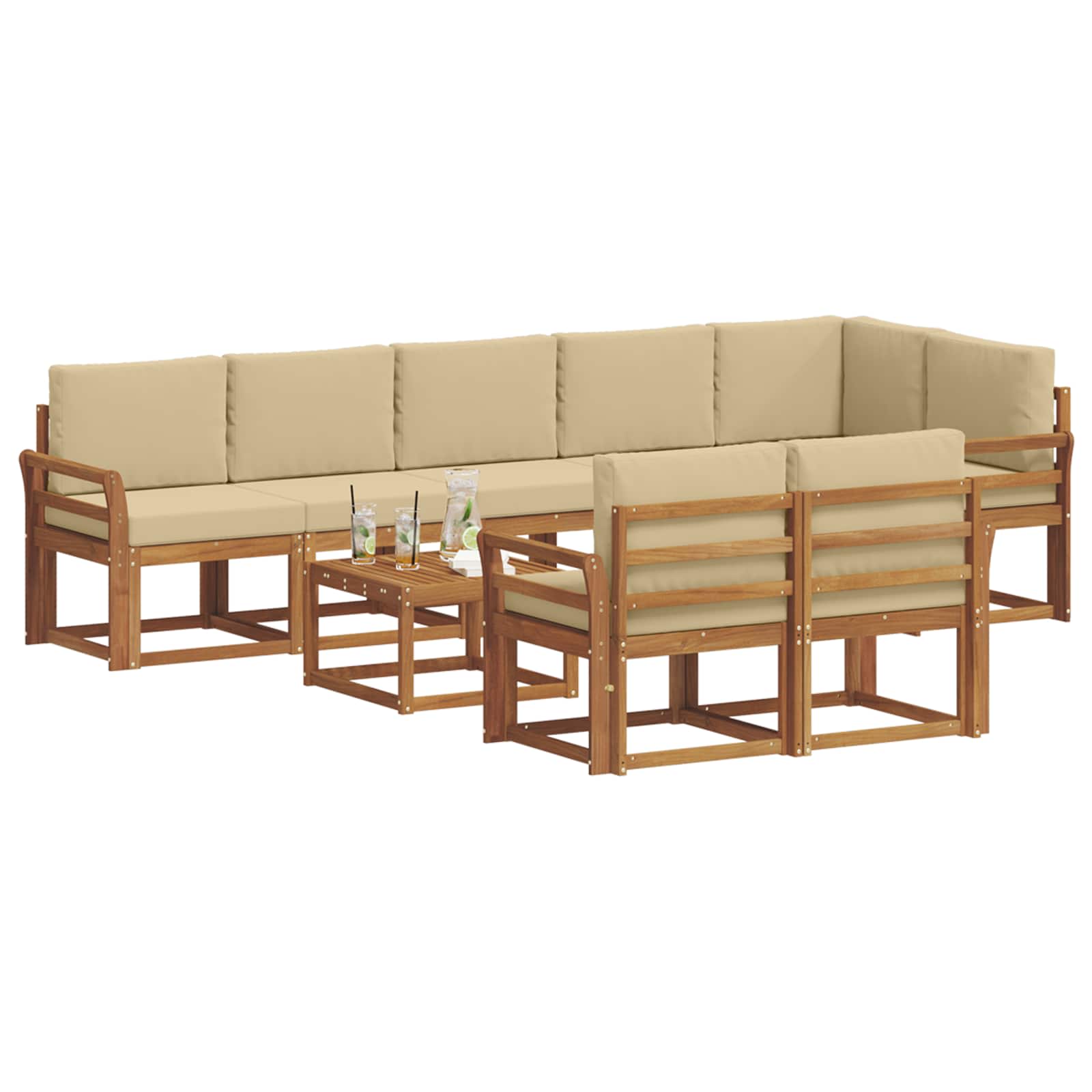 Set vanjskih sofa s jastukom 9 pcs Prirodna i bež