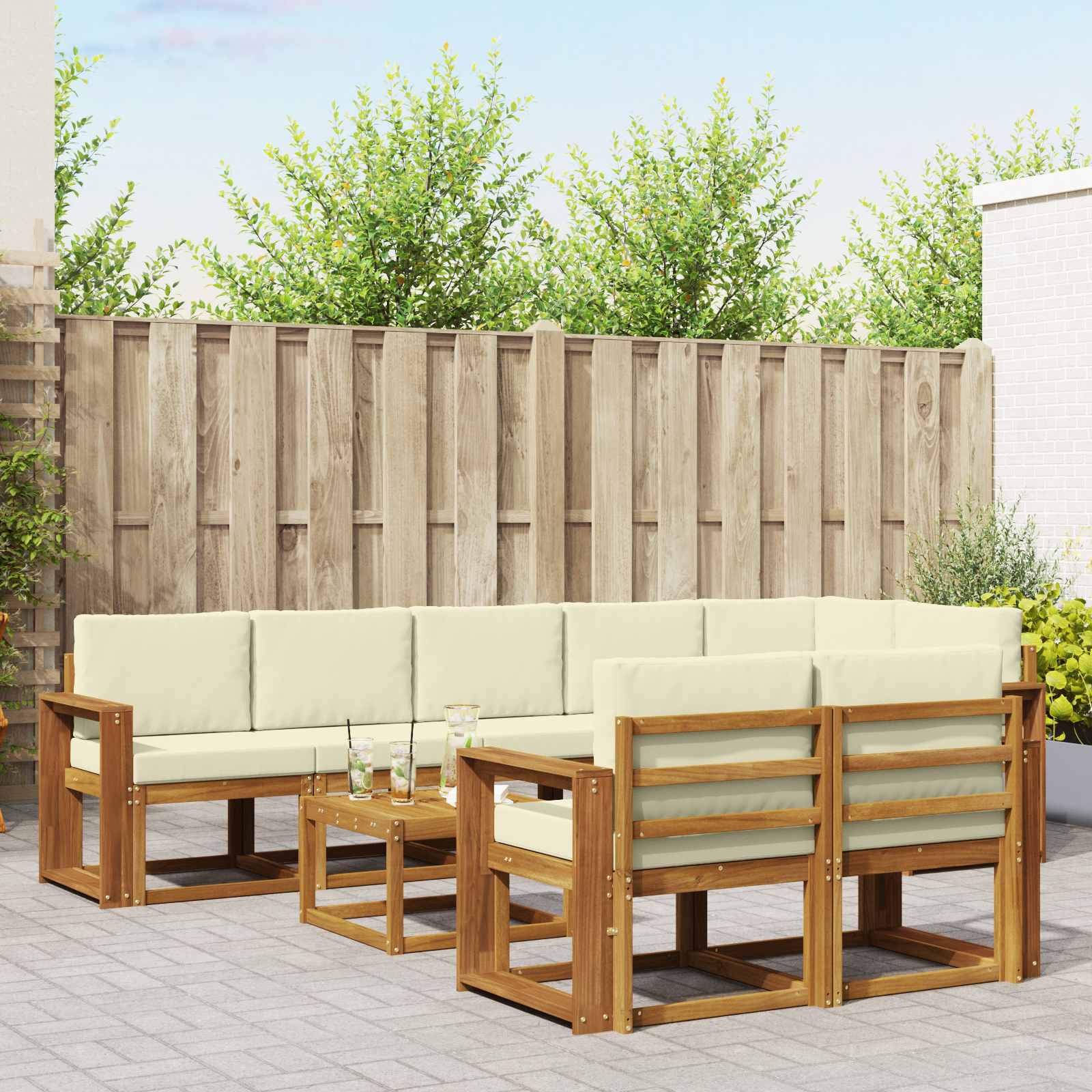Set vanjskih sofa s jastukom 9 pcs Prirodna i krem