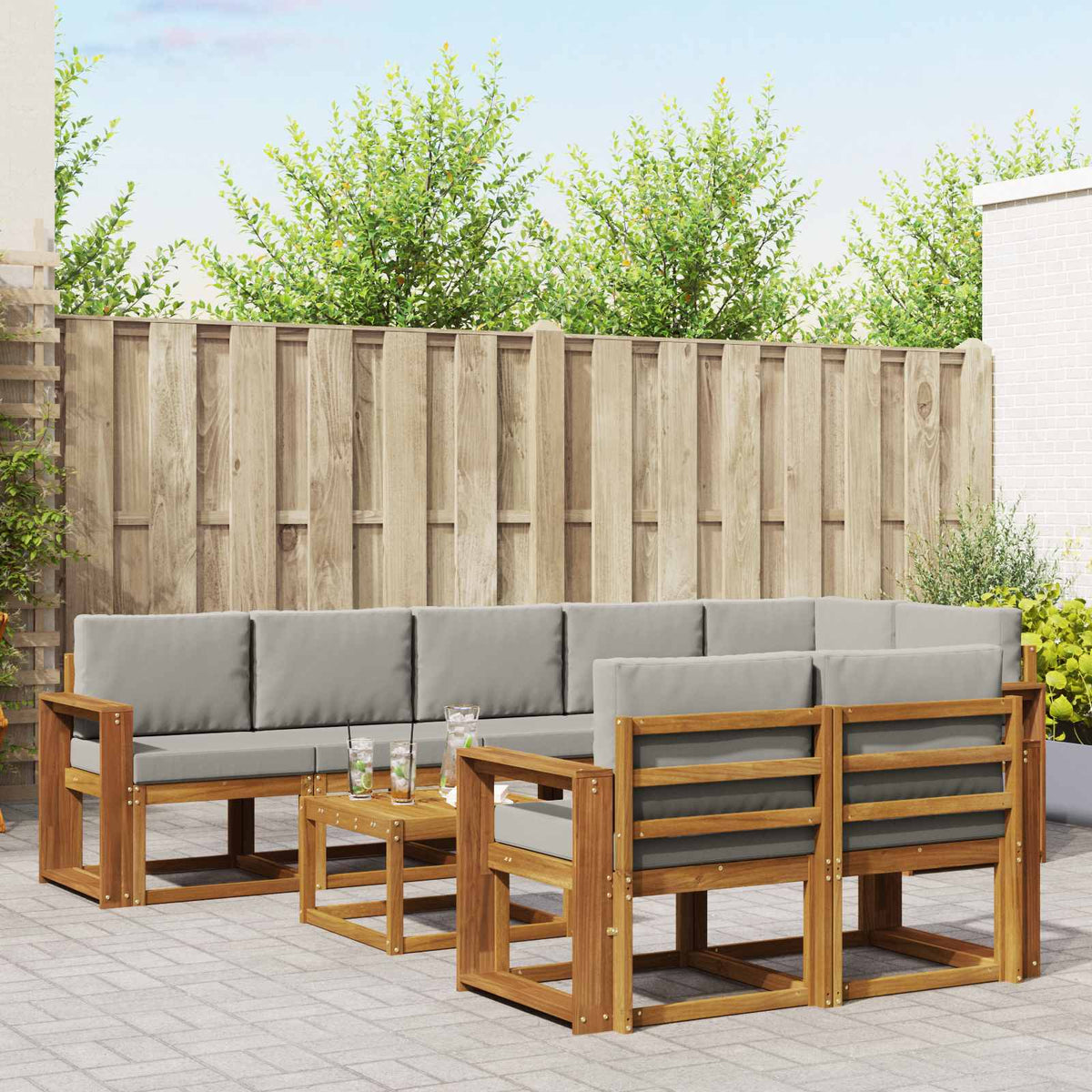 Set vanjskih sofa 9 kom. Prirodna i svijetlo siva