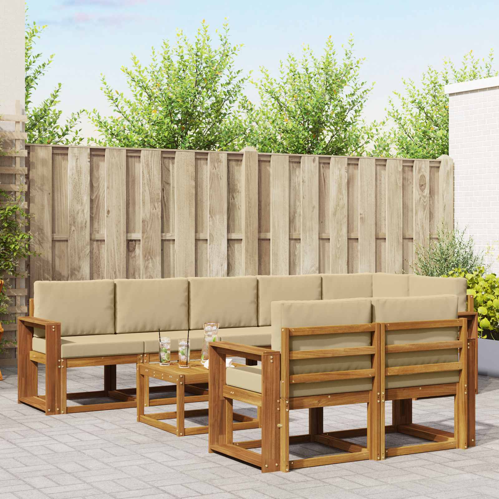 Set vanjskih sofa s jastukom 9 pcs Prirodna i bež