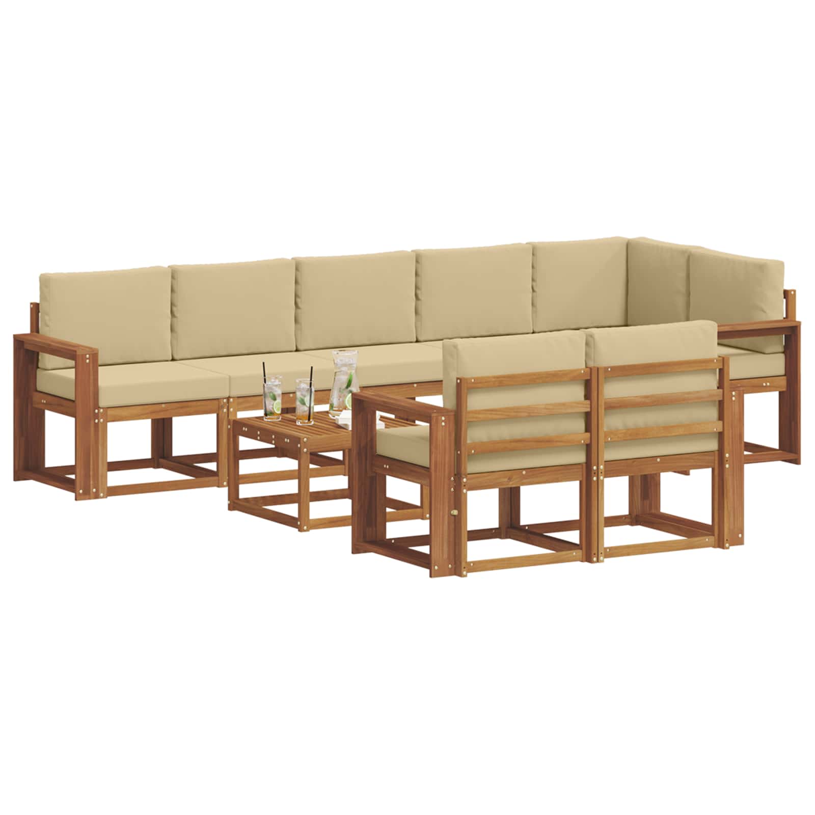 Set vanjskih sofa s jastukom 9 pcs Prirodna i bež
