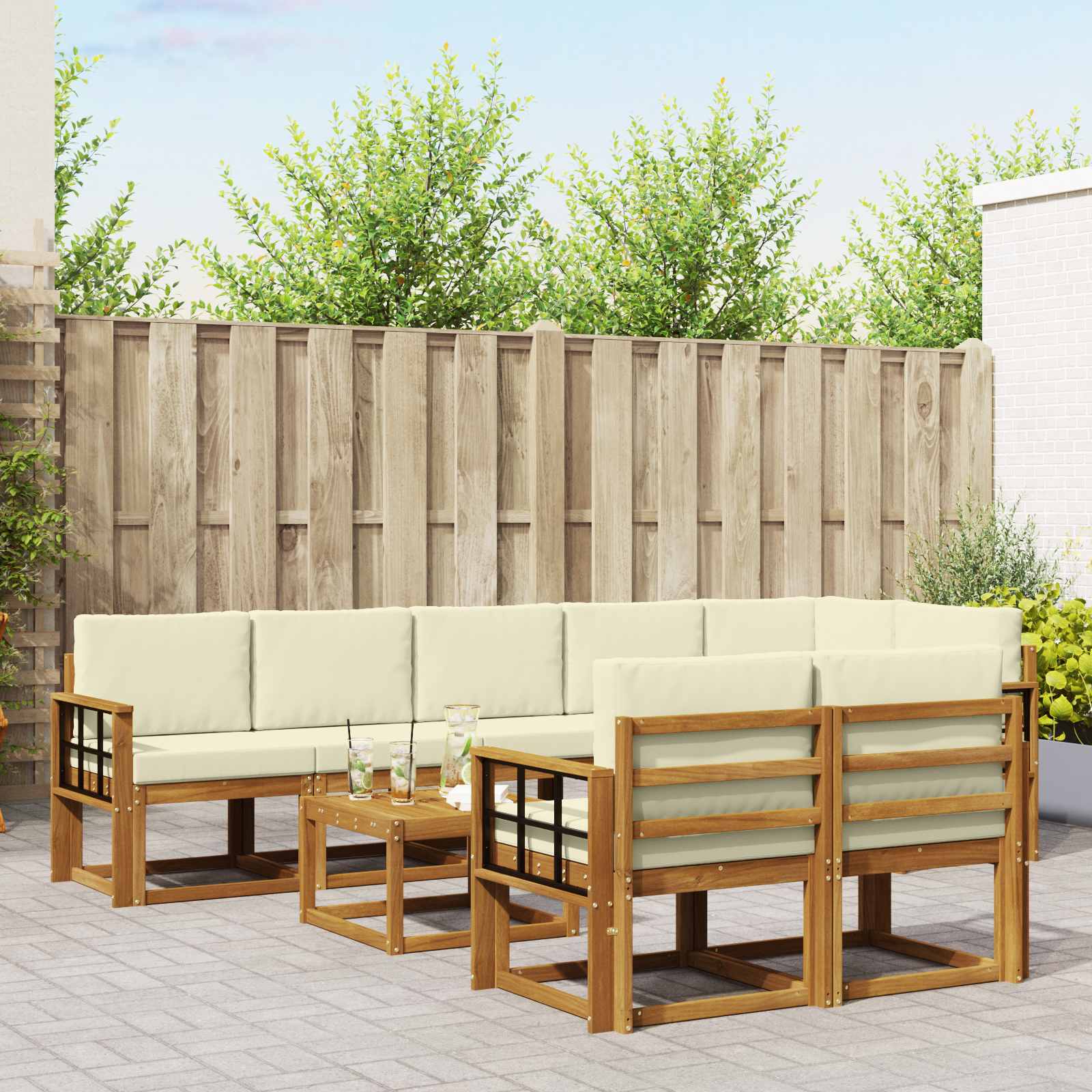 Set vanjskih sofa s jastukom 9 pcs Prirodna i krem