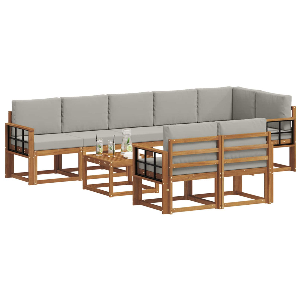 Set vanjskih sofa 9 kom. Prirodna i svijetlo siva