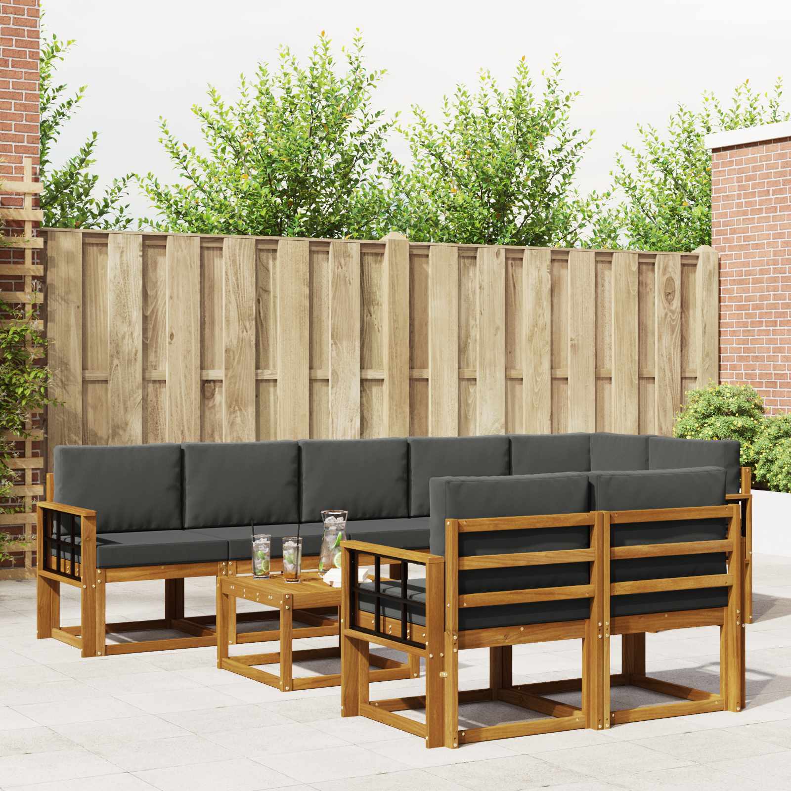 Set vanjskih sofa s jastukom 9 pcs Prirodna i antracit