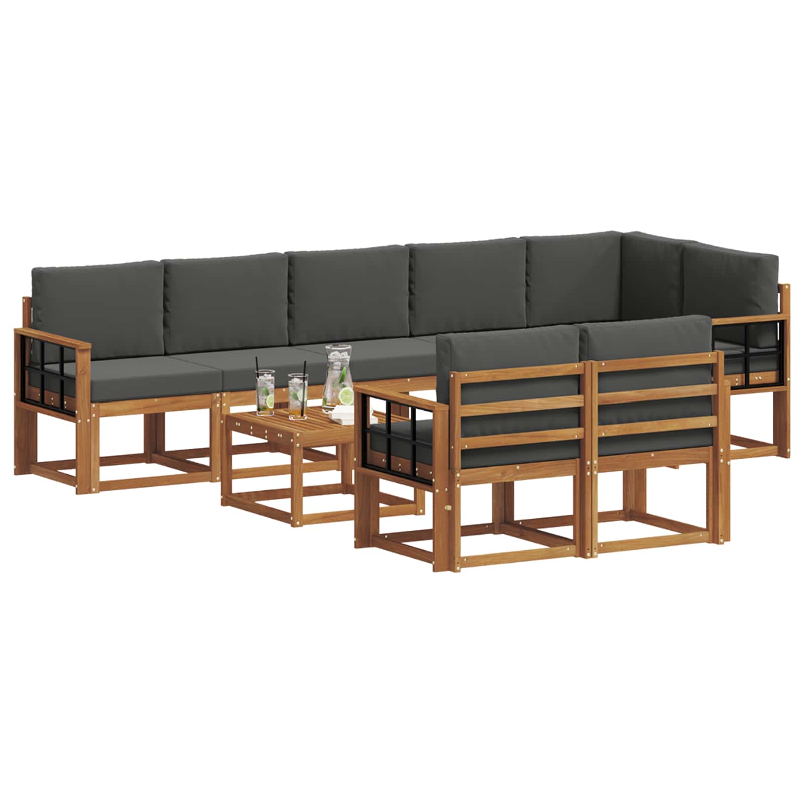 Set vanjskih sofa s jastukom 9 pcs Prirodna i antracit