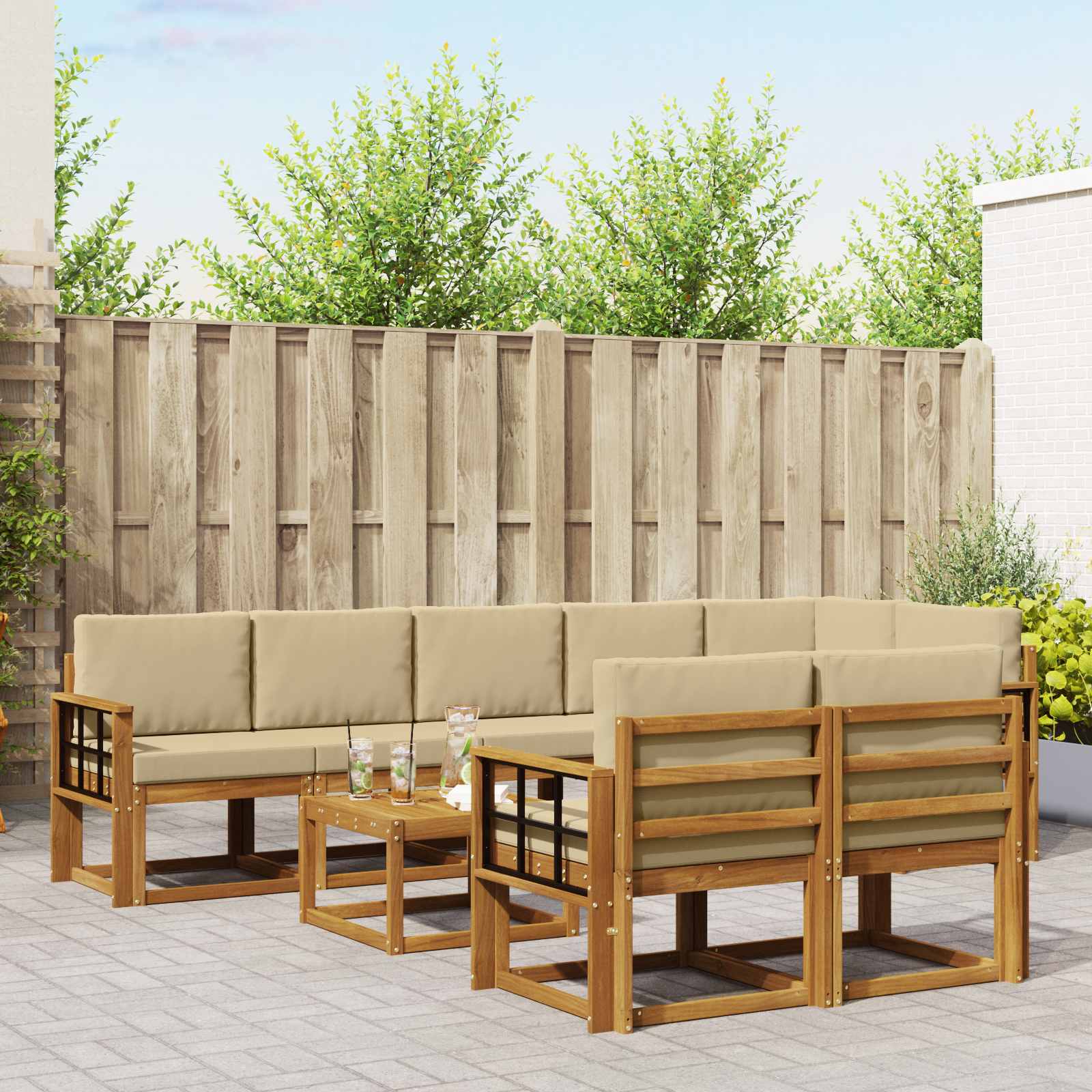 Set vanjskih sofa s jastukom 9 pcs Prirodna i bež