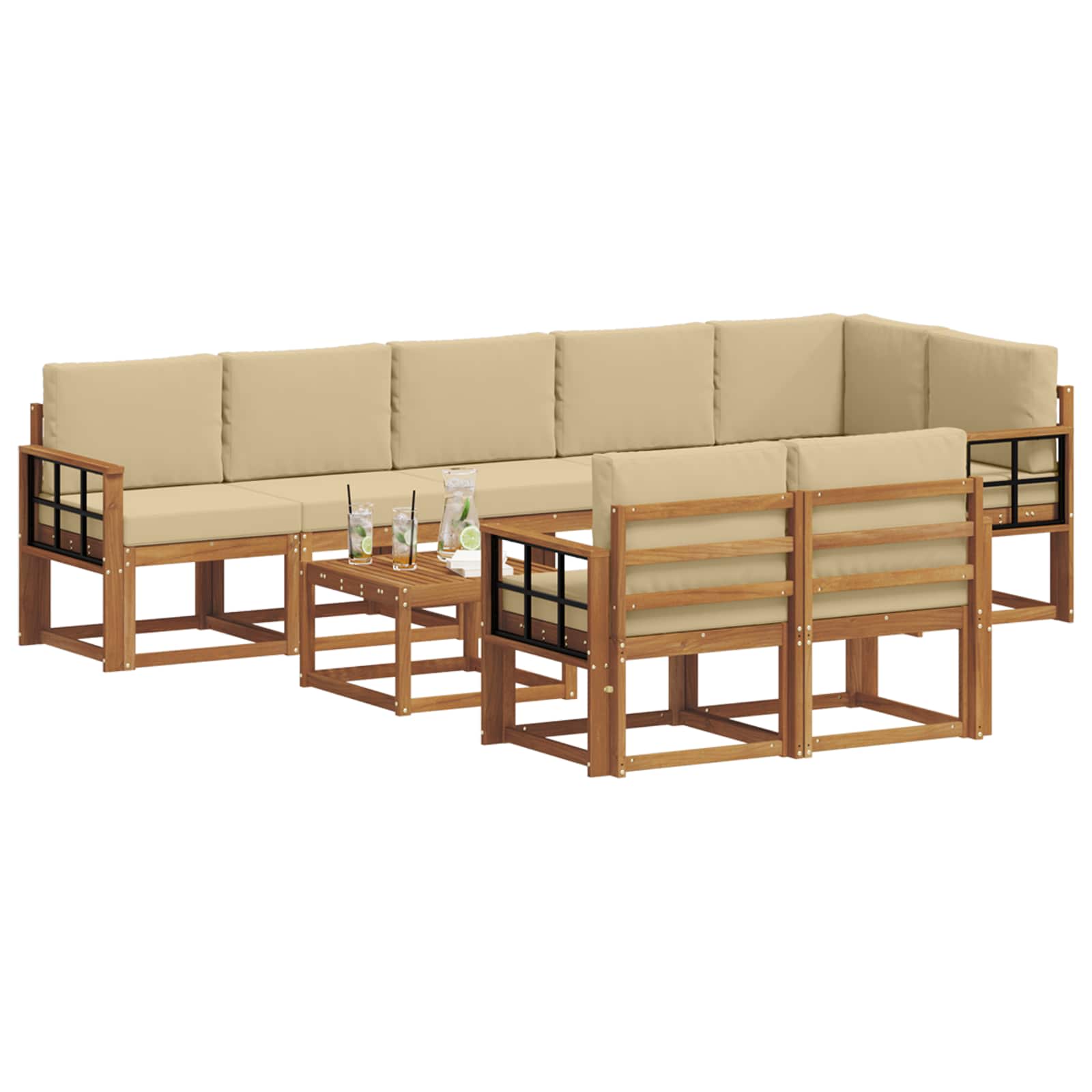 Set vanjskih sofa s jastukom 9 pcs Prirodna i bež