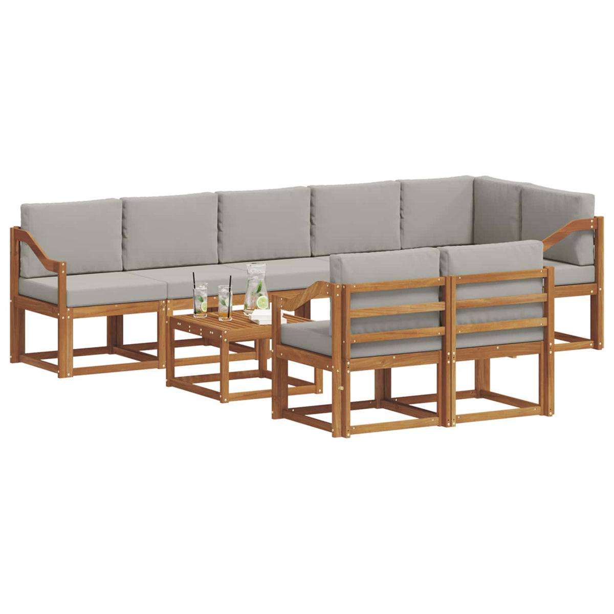 Set vanjskih sofa 9 kom. Prirodna i svijetlo siva