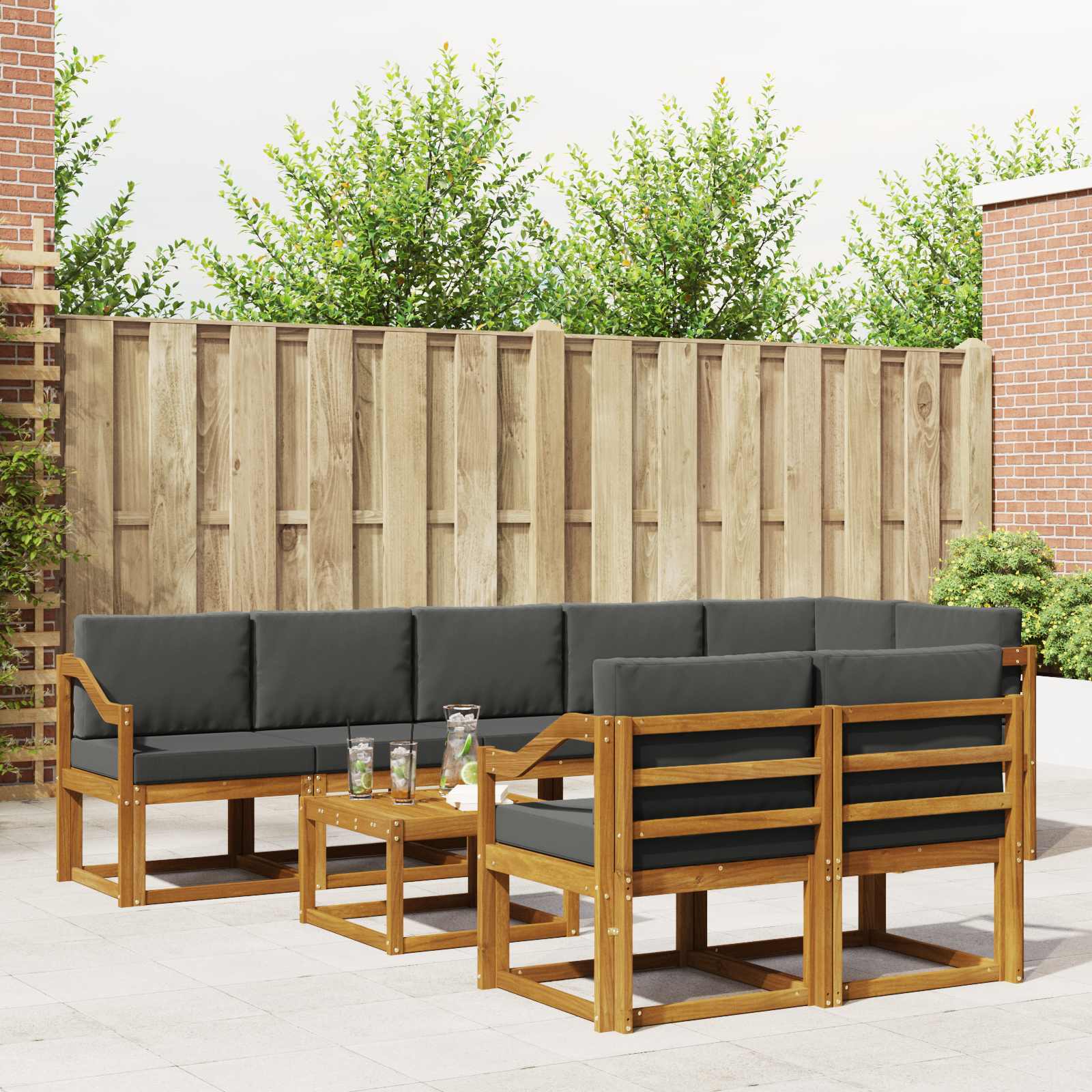 Set vanjskih sofa s jastukom 9 pcs Prirodna i antracit